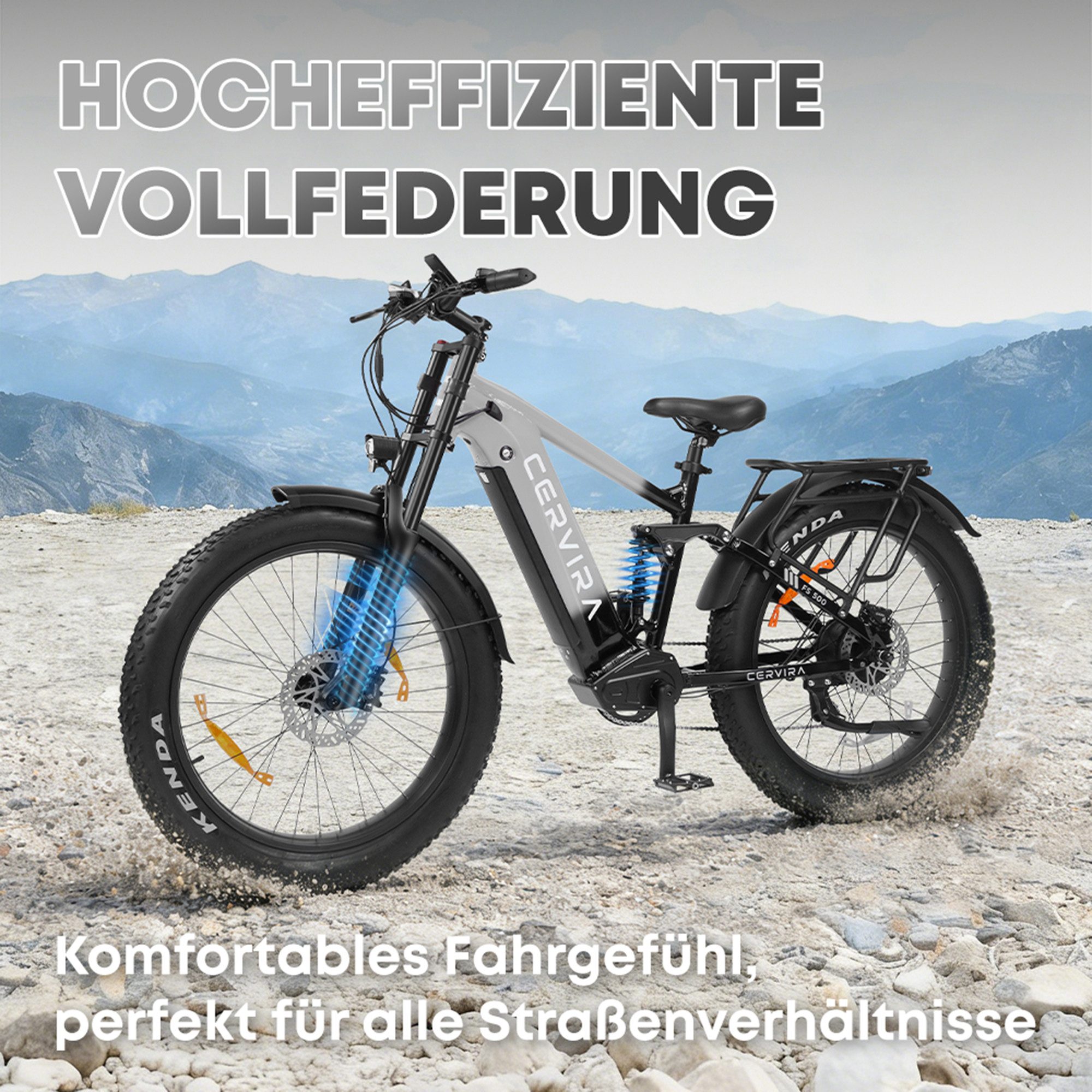 Vankel E-Bike Cityrad FS500 Elektrofahrrad 26” x 4 Damen u. Herren Pedelec 960Wh Max.144KM, Kettenschaltung, Heckmotor, 960 Wh, Pedelec, Elektrofahrrad E-Mountainbike für Erwachsene, E-bikes