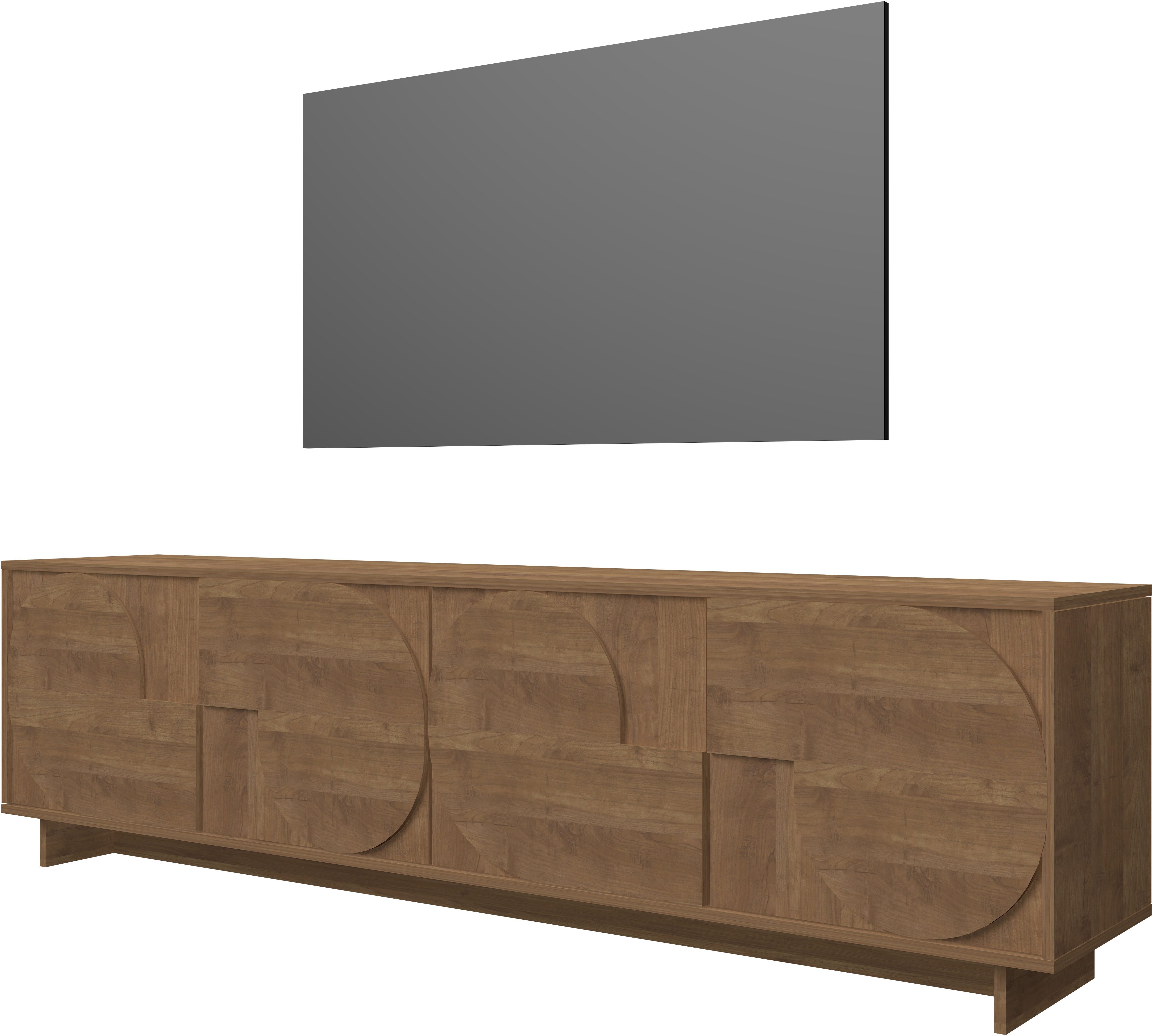 Home affaire Lowboard Zen, 205 cm breit, 4 Türen, Mediaboard, TV-Schrank, TV-Board, Push-to-open, 3D-Fronten, Mercure-Holzstruktur, viel Stauraum