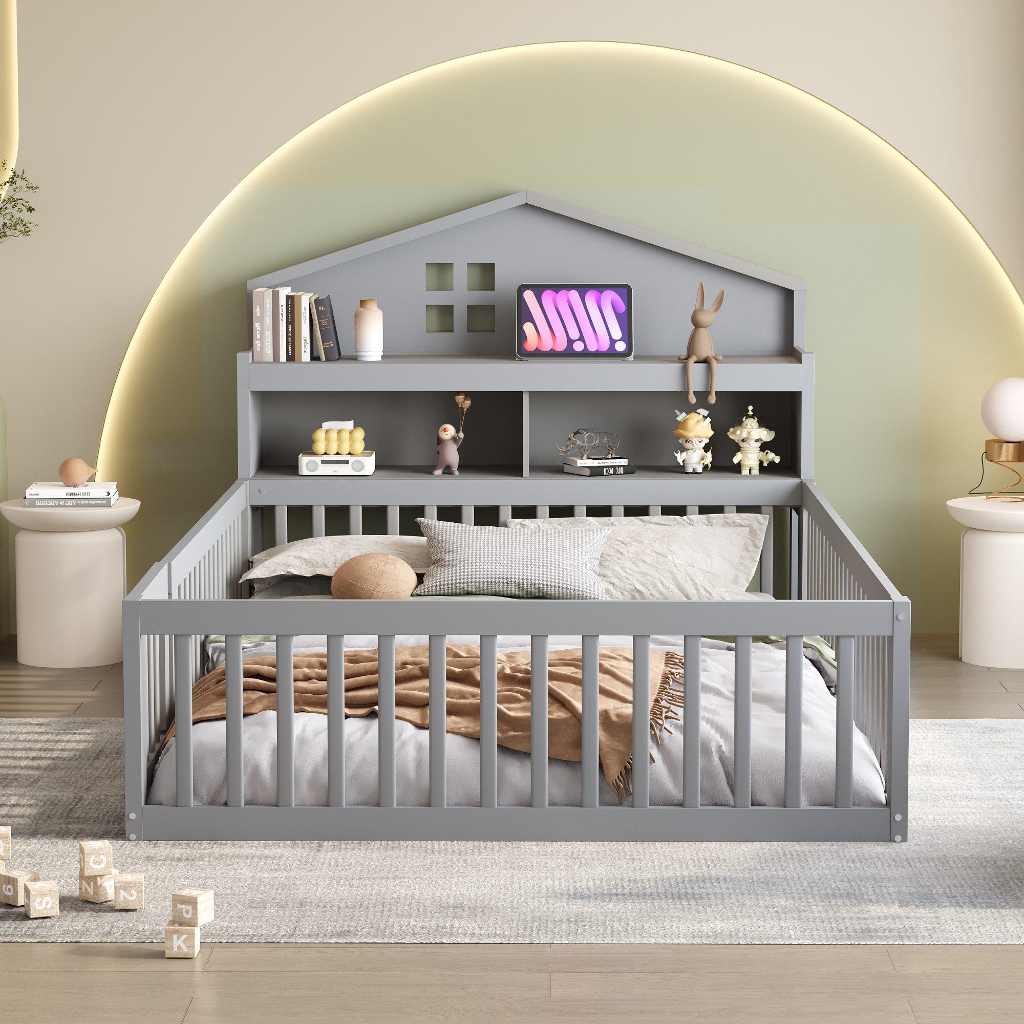 STILVORA Kinderbett 140x200 Babybett mit Hausleiste günstig online kaufen