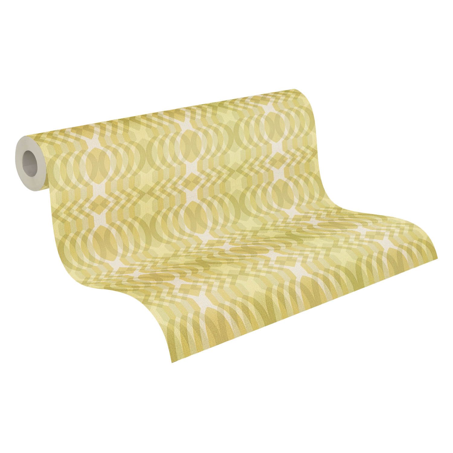 Profhome Vliestapete 395341-GU Retro Tapete grafisch matt grün gelb-grün, geprägt, (1 Rolle, 4,51 qm), heißgeprägte Vliestapete, gelbgrün