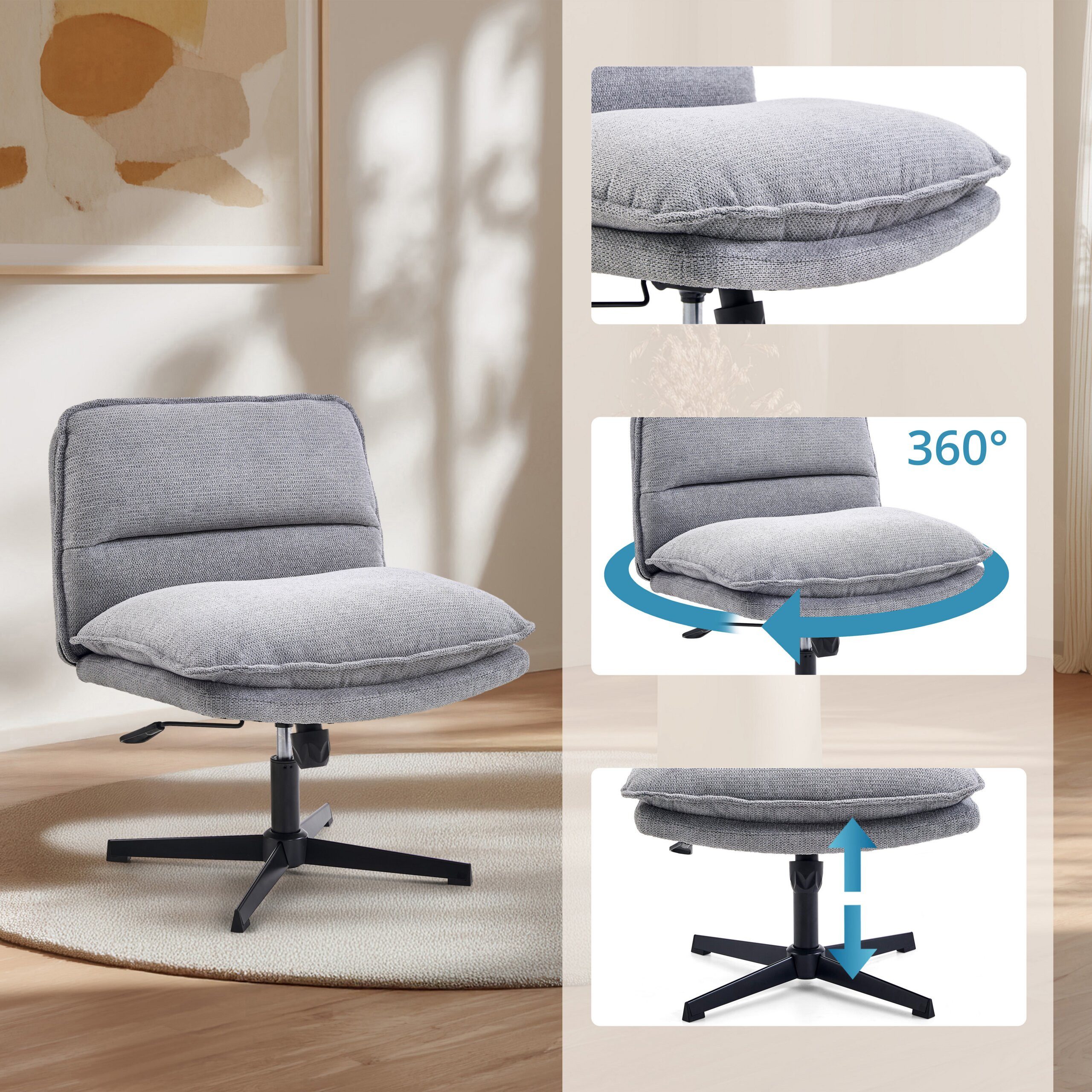 hjh LIVING Loungesessel Criss-Cross 20 Polstersessel Stoff ohne Armlehnen, Bürostuhl, Schneidersitz Stuhl drehbar für Wohnzimmer Home-Office