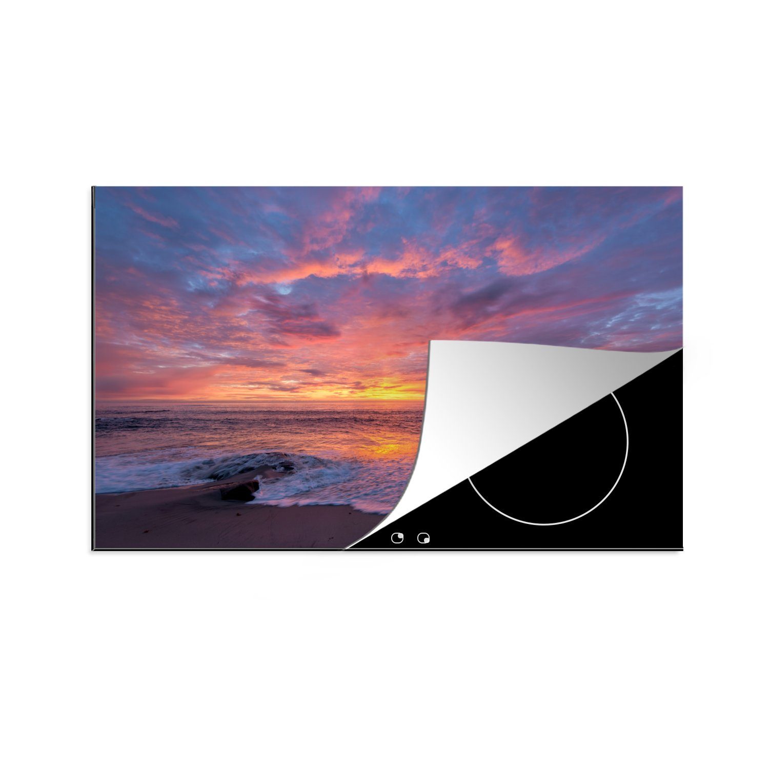 MuchoWow Herdblende-/Abdeckplatte Strand - Meer - Sonnenuntergang, Vinyl, (1 tlg), 81x52 cm, Induktionskochfeld Schutz für die küche, Ceranfeldabdeckung