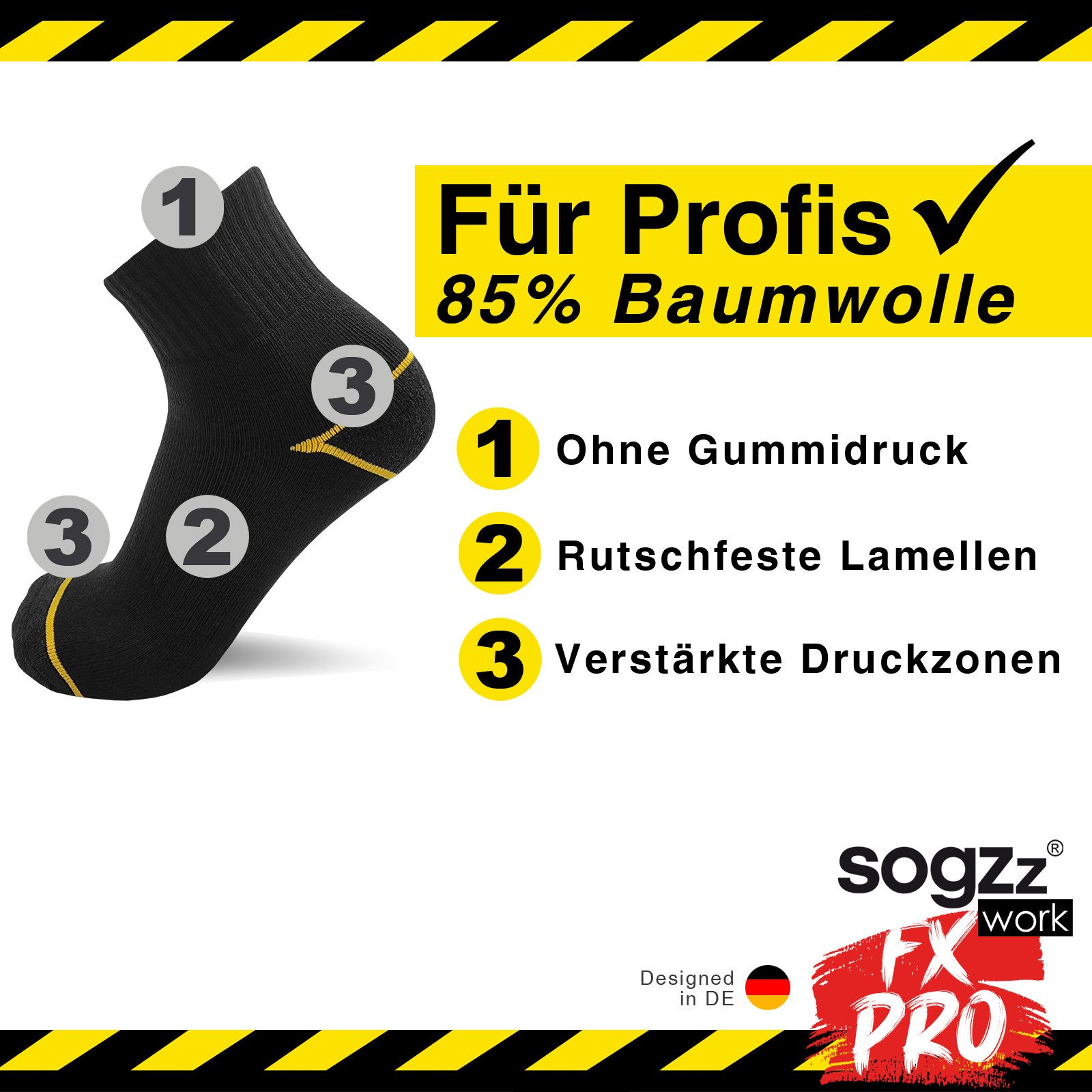 sogzz Arbeitssocken kurz 8-16 Paar halbhoch aus 85% Baumwolle mit Kurzschaft für Herren (kurze Work FX PRO Quarter, 8-Paar, Arbeit Socken schwarz)