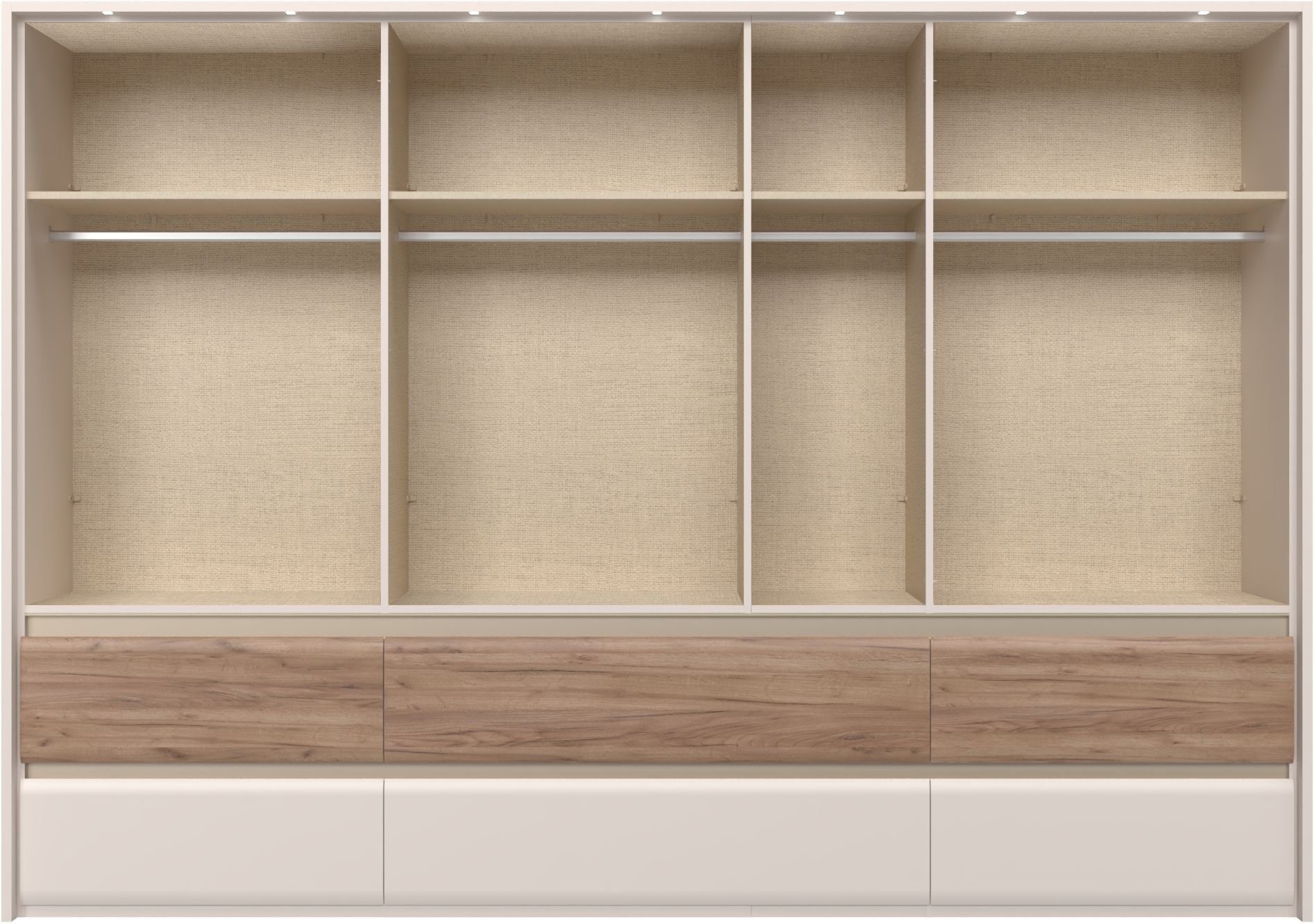 OTTO home Kleiderschrank Invictus, UV lackiert, FSC-zertifiziert, grifflose Optik (abgerundete Schubladen aus MDF im Holzdekor, soft-close) mit Beleuchtung und Spiegel, in 4 Breiten, hoher Schrank (226cm)