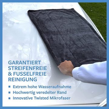 CARBIGO Microfasertuch Auto, innovative Mikrofaser, Trockentuch 1.200 GSM Mikrofasertuch (80% Polyester,20% Polyamide, 50x80 cm, Twisted-Technologie, saugstark, Poliertuch für Autopflege)