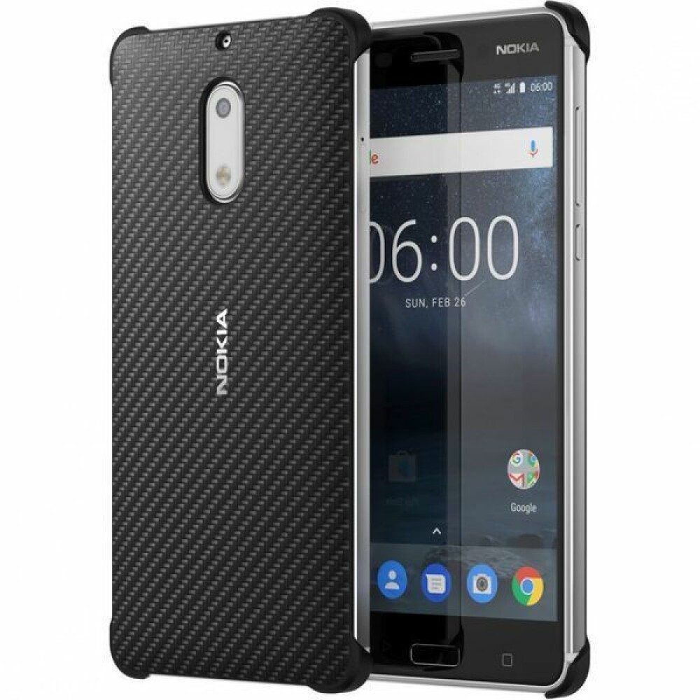 Nokia Handytasche Original Carbon Handyhülle für Nokia 6 Onyx Schwarz CC-802 (Bumper)