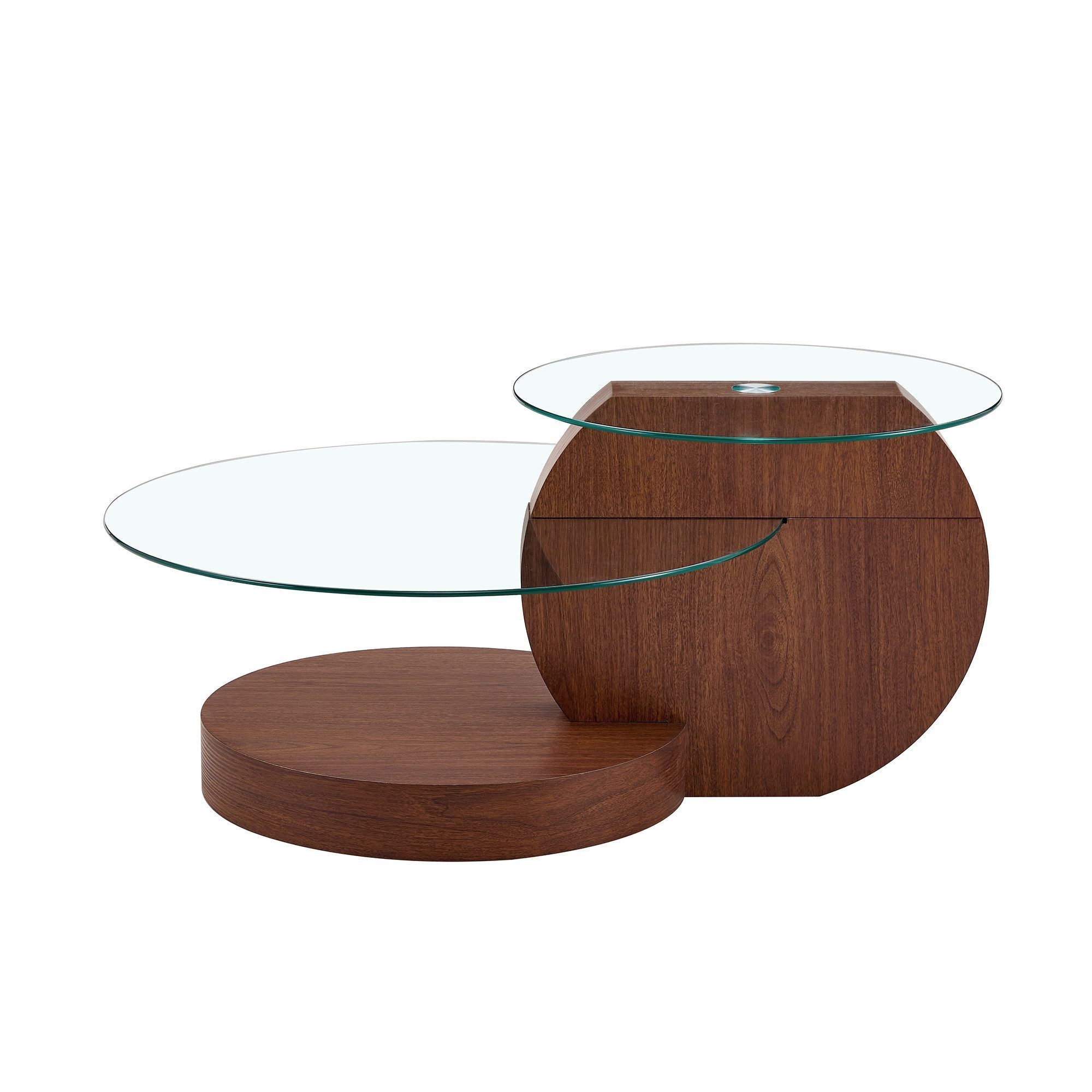 gopop Couchtisch 2er Set, Rundes Glas-Beistelltisch Wohnzimmertisch mit Stauraum, 6 mm Hartglasplatten, MDF-Basis, 90x70 cm
