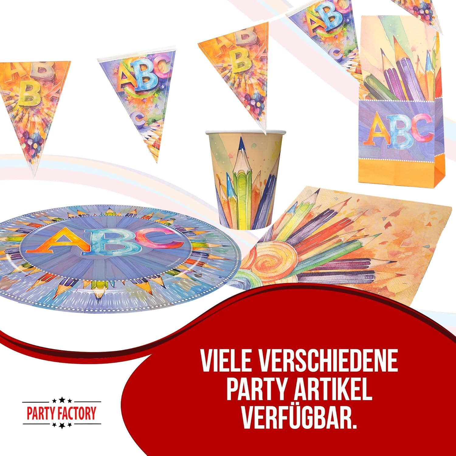 Party Factory Pappteller Back to School Neutral 36-tlg Set: Teller, Becher, Servietten, Buchstaben Design – Bild 5 von 5