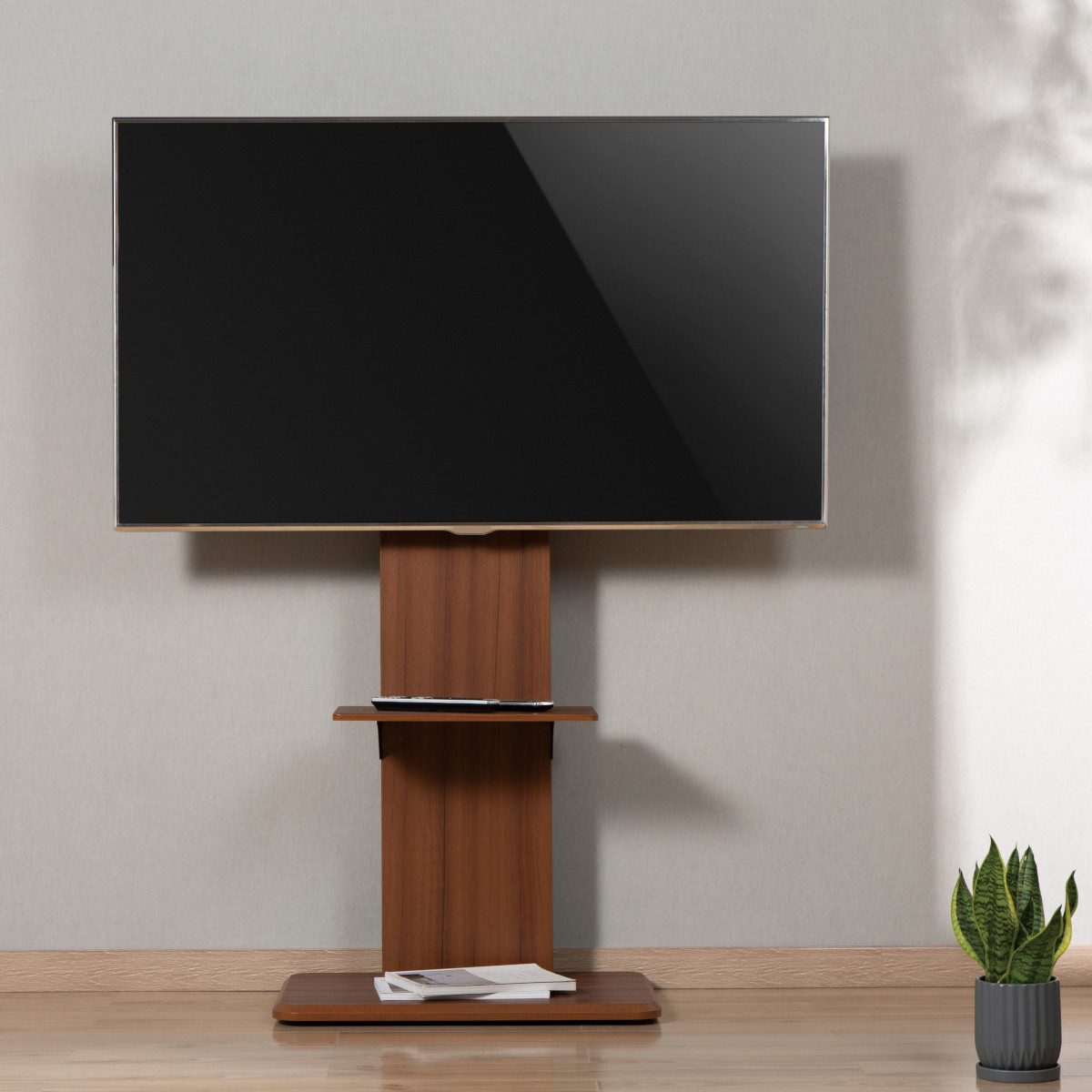 my wall TV-Standfuß HP120L, (bis 70 Zoll, höhenverstellbar mit Rollen, Holzoptik)