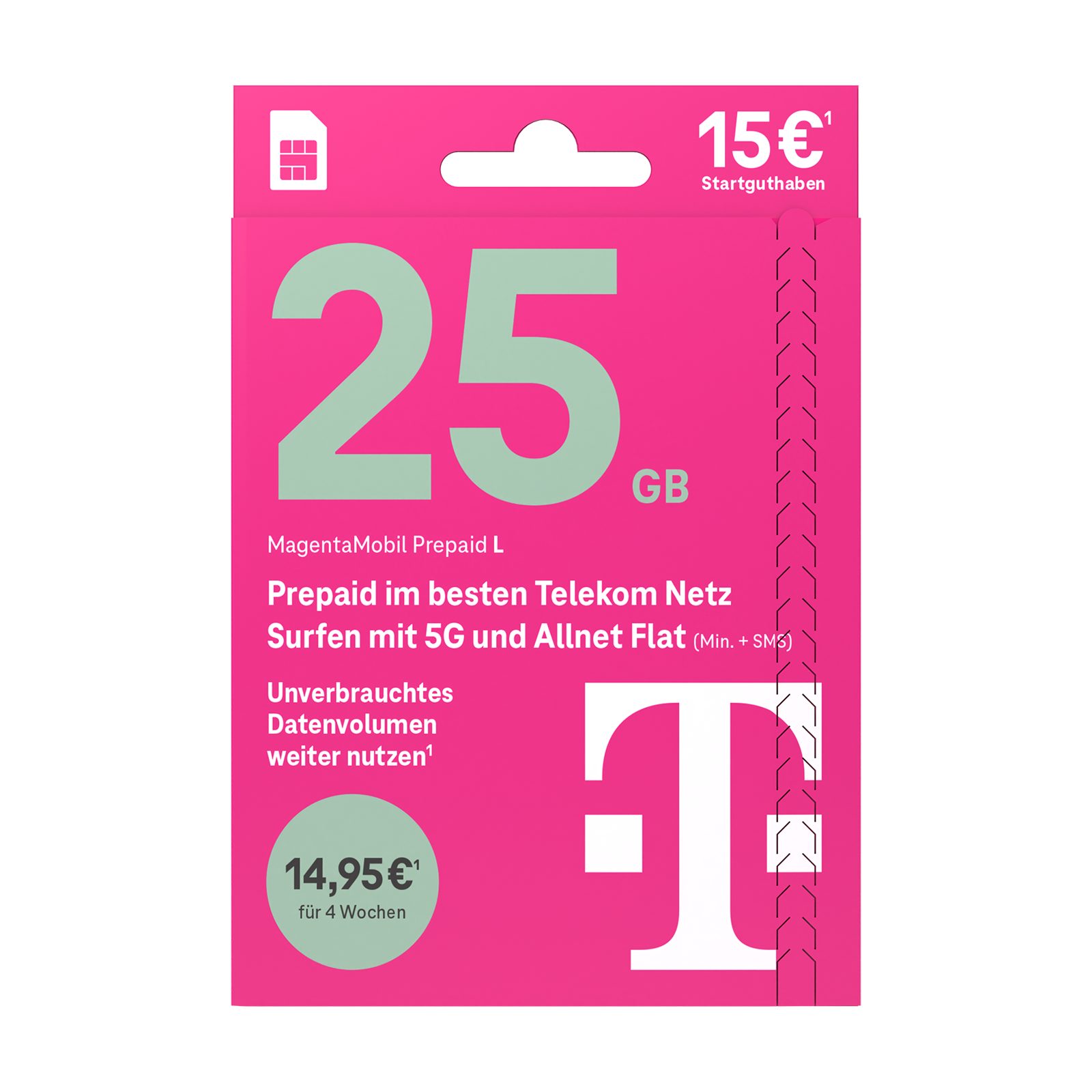 Telekom MagentaMobil Prepaid L Simkarte mit 15 € Startguthaben Prepaidkarte, (EU-Roaming inkl. CH, 15 € Startguthaben)