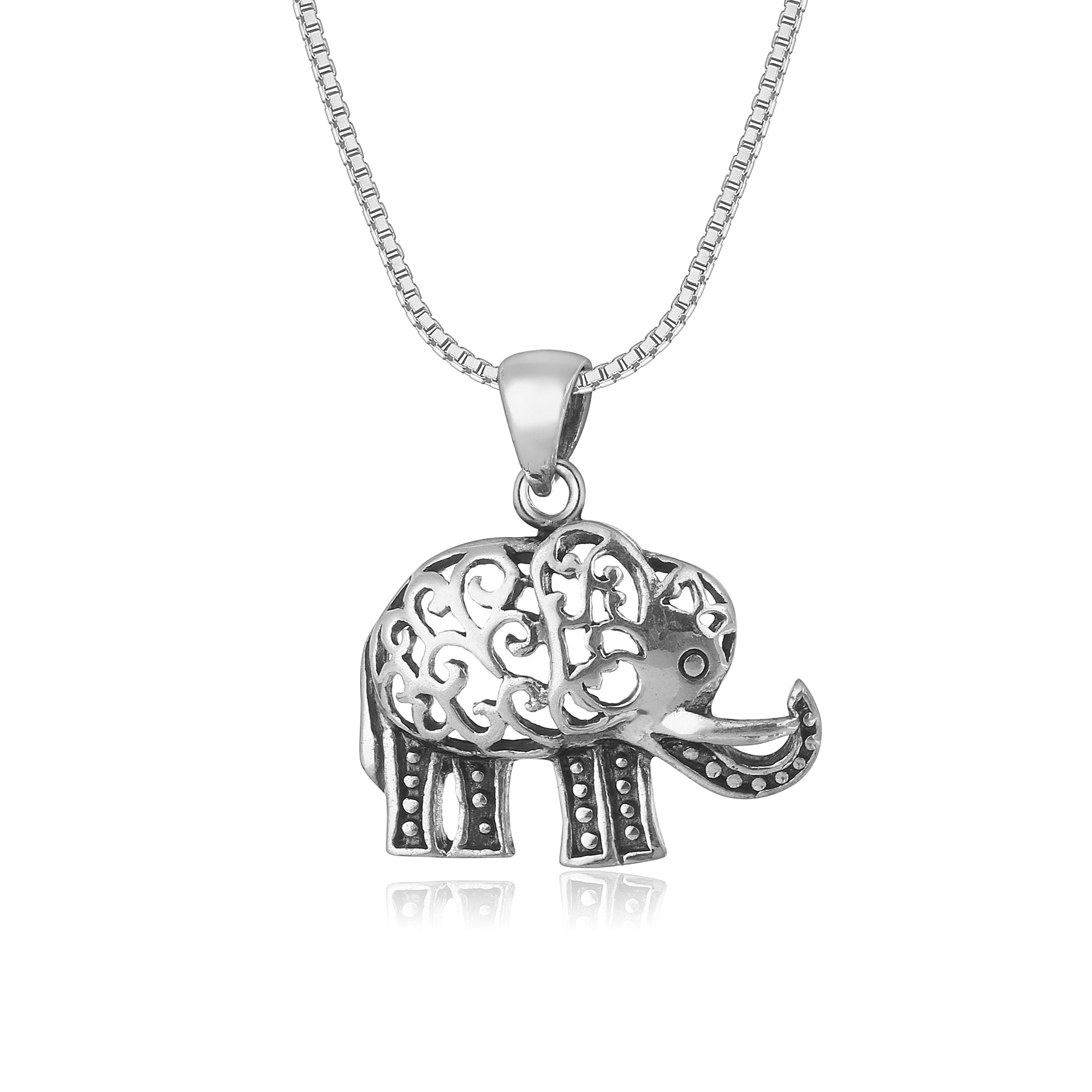 NAHLE Kette mit Anhänger Silberkette Elefant Kette (inkl. Schmuckschachtel), 925 Silber Anhänger mit Zirkonia - rhodiniert