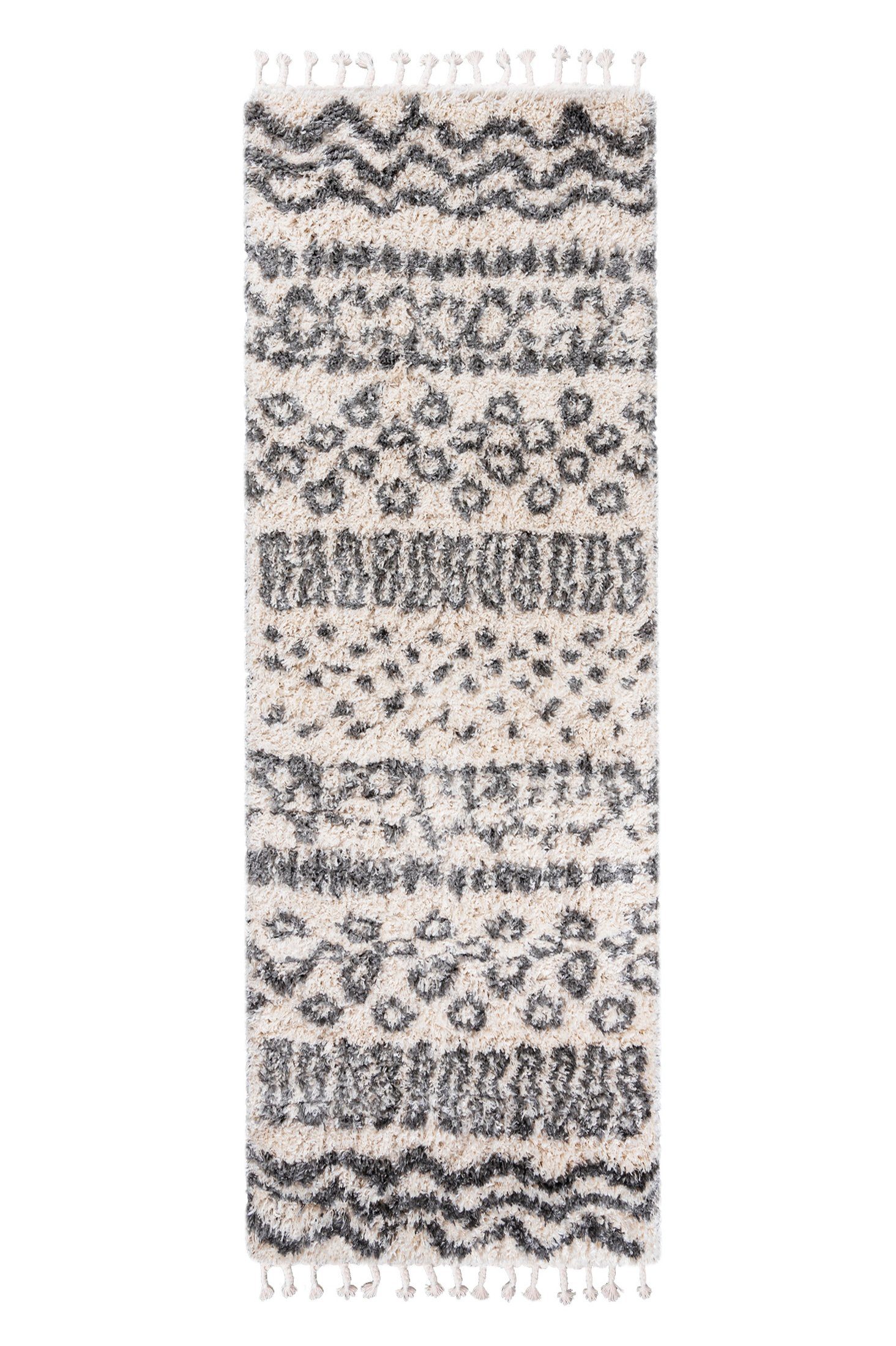 Mazovia Дорожка Дорожка Hochflor Shaggy für Wohnzimmer - Höhe 35 mm Fransen Creme, 70 x 200 cm, Pflegeleicht, Boho - look, Langflor, Rechteckig, Weich