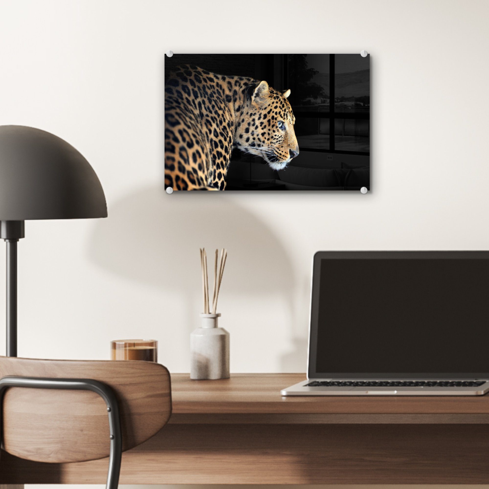 MuchoWow Acrylglasbild Leopard - Bilder St), auf Glasbilder (1 Foto auf Schwarz, - - - Profil Wanddekoration Glas Glas - Wandbild