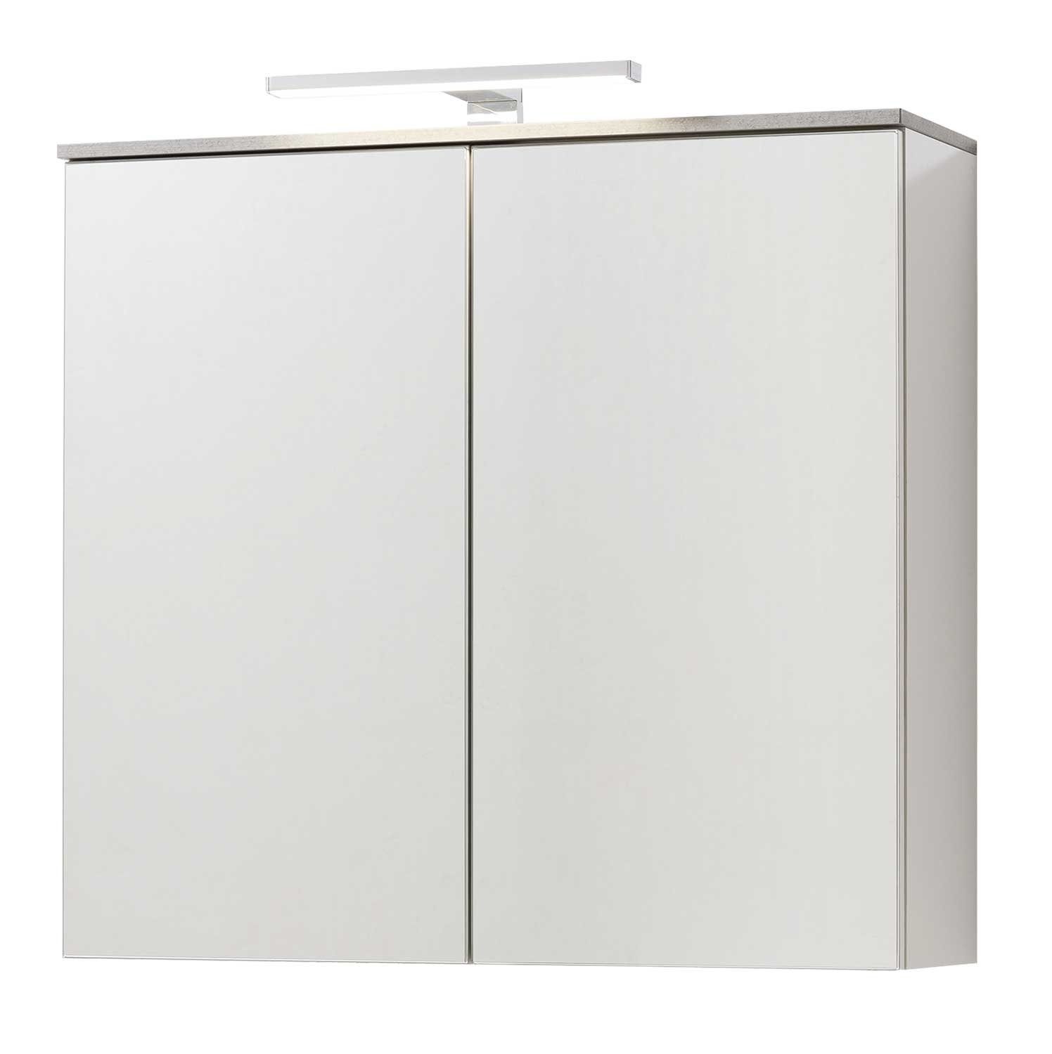 Hochglanz, Weiß Composad Badezimmerspiegelschrank Betondekor, GALAVERNA, Badmöbel, mit cm, LED-Aufsatzleuchte B 70
