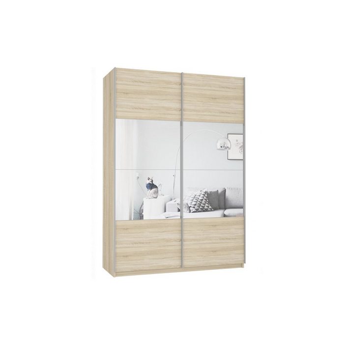 Polini Home Schwebetürenschrank Prime 2103 Schwebetürenschrank mit Spiegel in Eiche 140 x 190 cm mit Spiegel