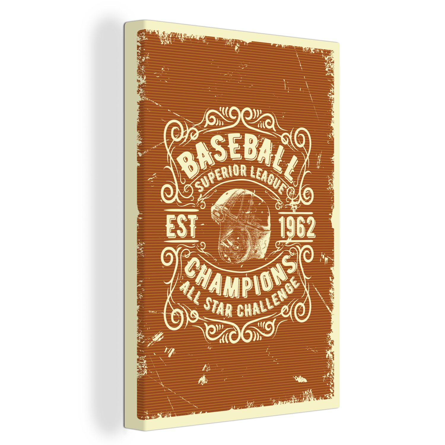 OneMillionCanvasses® Leinwandbild Jahrgang - Braun, St), 20x30 inkl. Baseball fertig cm bespannt - (1 Gemälde, Leinwandbild Zackenaufhänger