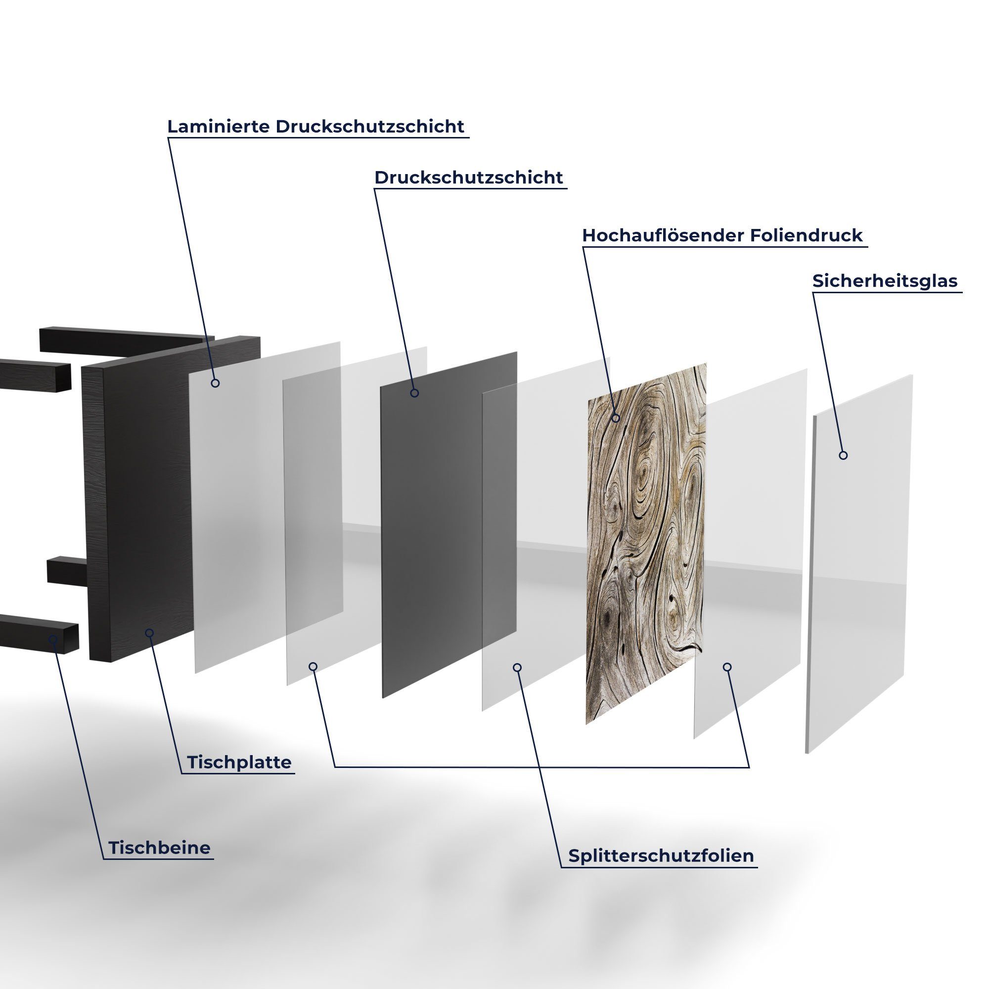 modern 'Verwittertes Schwarz Beistelltisch Holz', Glastisch Couchtisch Glas DEQORI