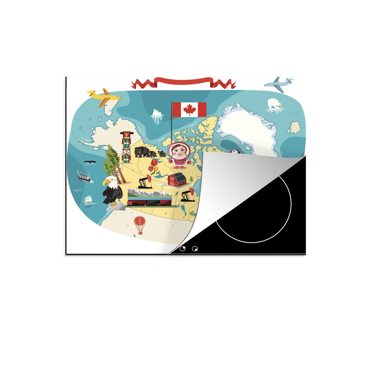 MuchoWow Herdblende-/Abdeckplatte Illustrationen Induktionskochfeld, (1 cm, Kanada, Ceranfeldabdeckung Induktionsschutz, tlg), auf Vinyl, von 57x51 einer Karte
