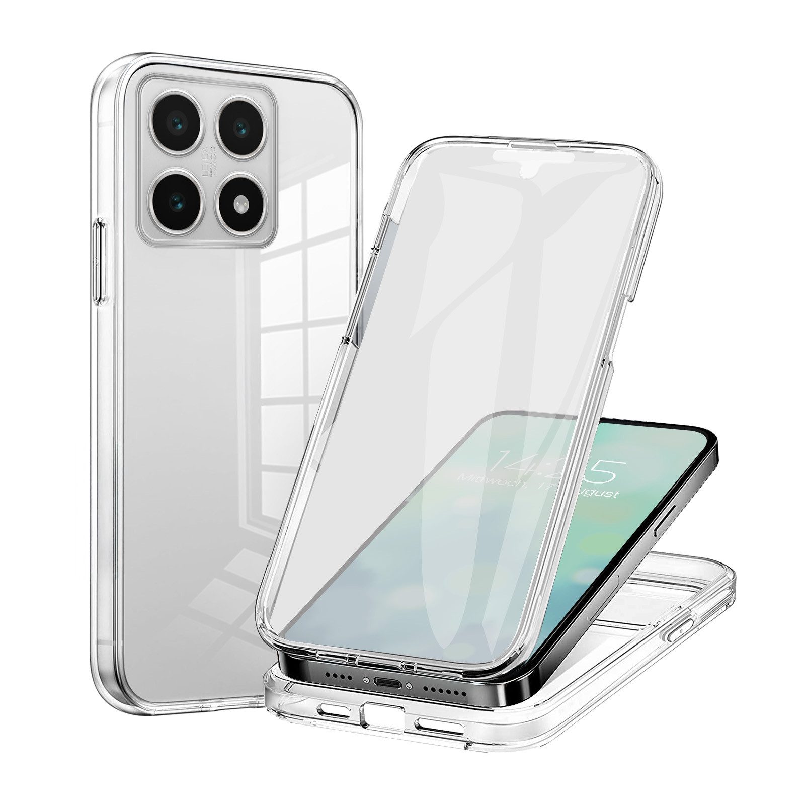 Tec-Expert Handyhülle 360 Grad Hülle für Xiaomi 14T 6.67 Zoll, 6.67", Rundum Schutz Cover Case Hülle Transparent