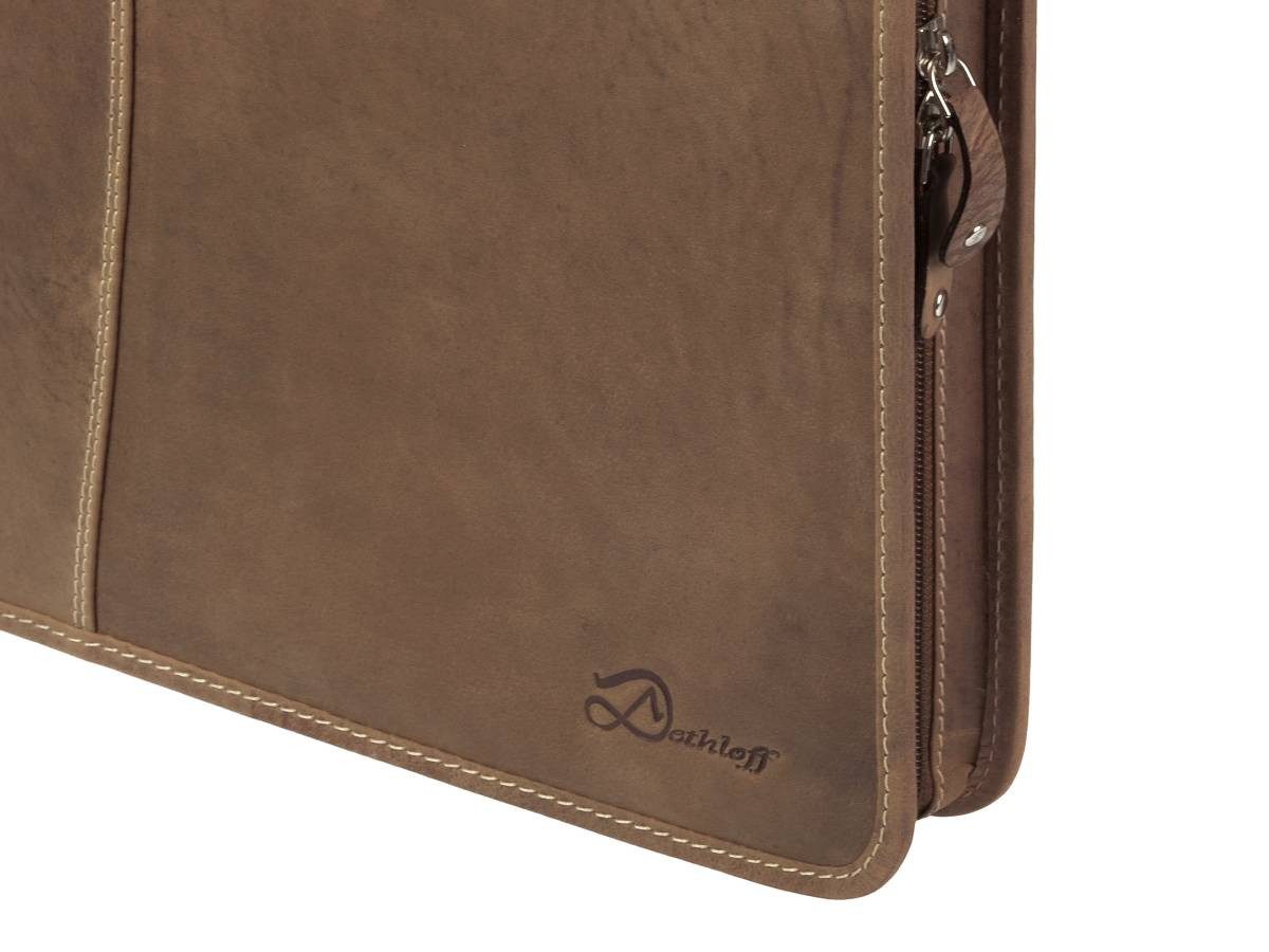 Dethloff Schreibmappe "Hunter" Leder A4 Konferenzmappe 28x36x5cm, Tagungsmappe, Ringbuchmappe, Reißverschluss, Griff, antikbraun