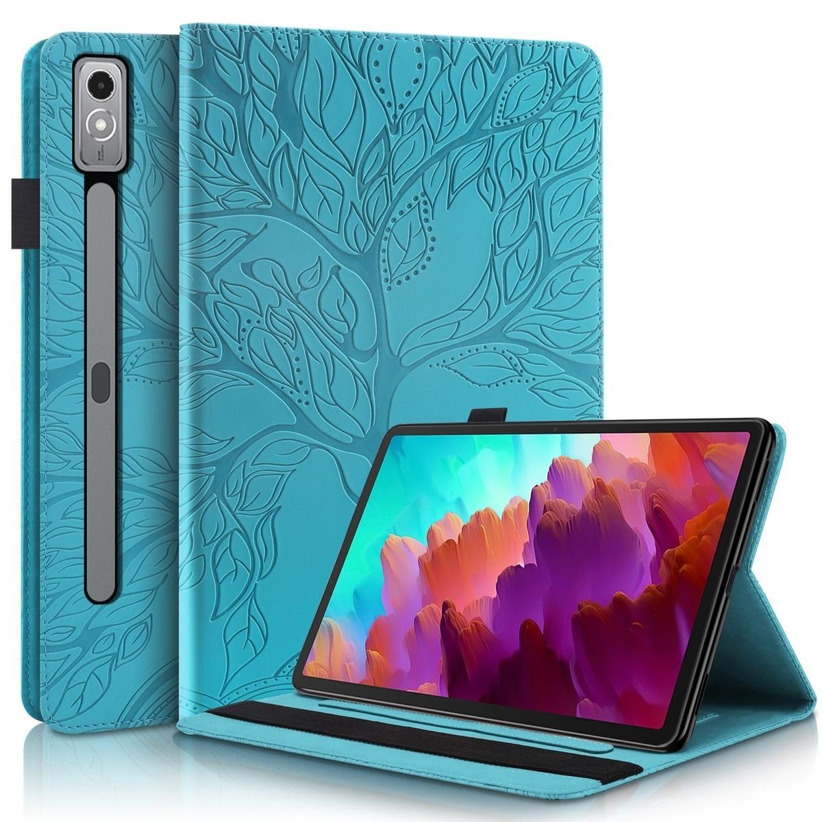 Wigento Tablet-Hülle Aufstellbare Kunstleder Tasche Baum Motiv für Lenovo Tab P12 12.7 Zoll