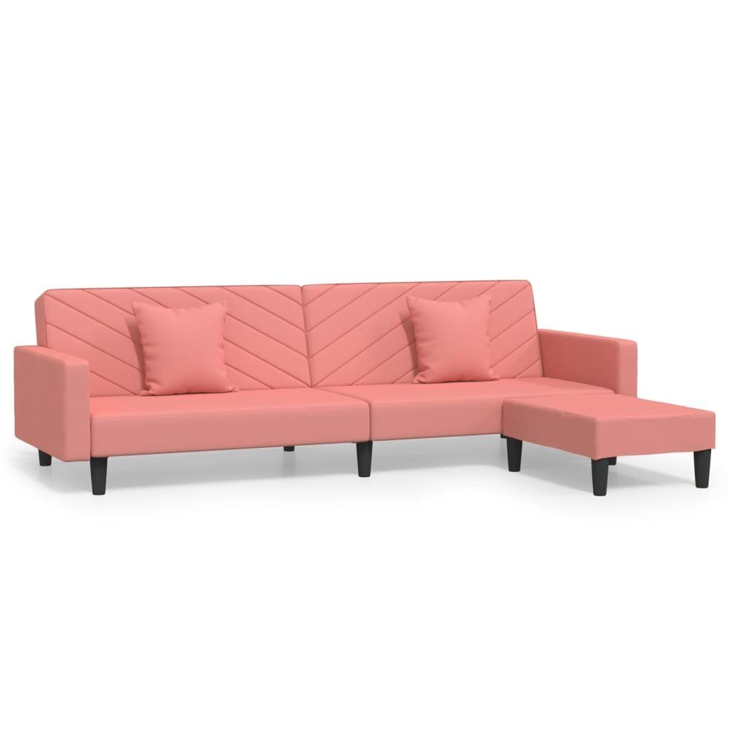 Kissen und Fußhocker mit 2 Rosa Samt 2-Sitzer Schlafsofa furnicato