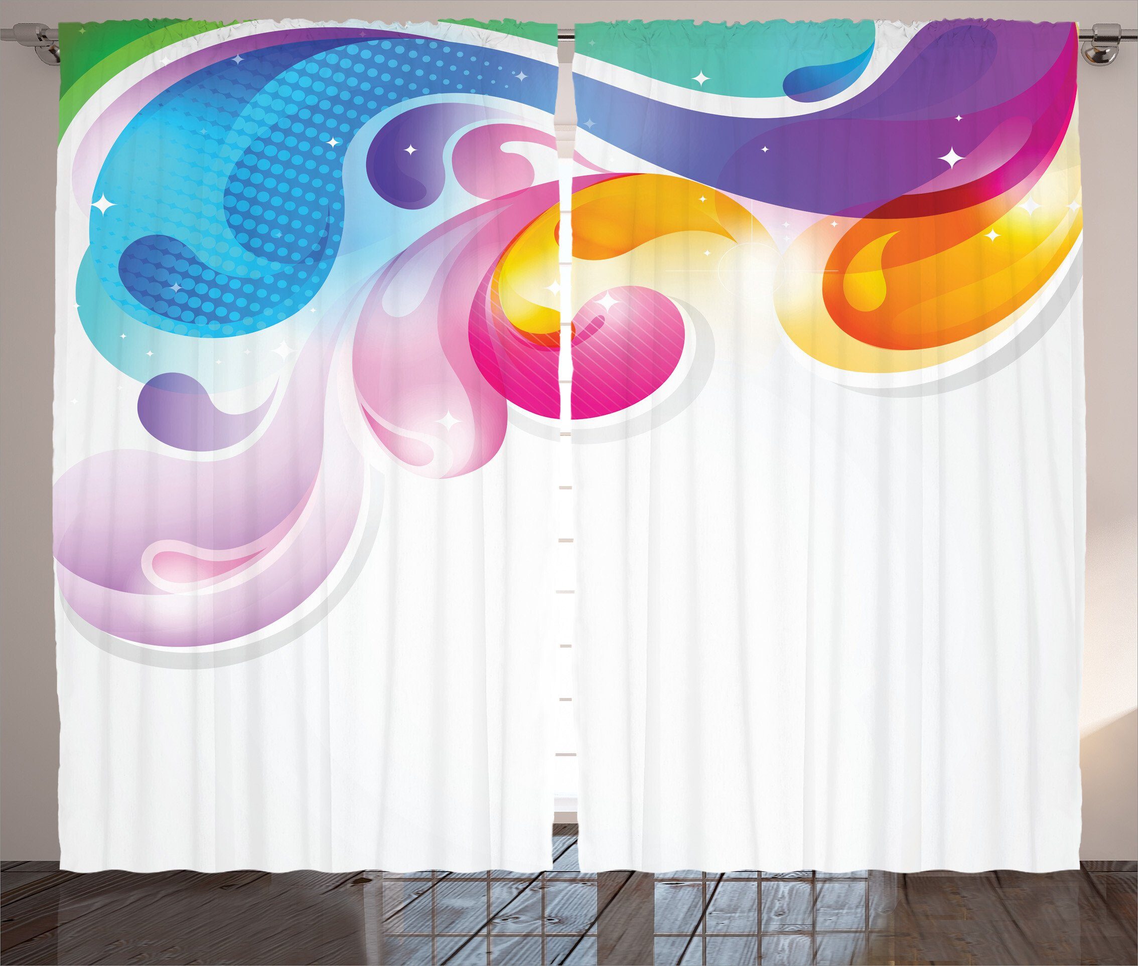 Gardine Schlafzimmer Kräuselband Vorhang mit Schlaufen und Haken, Abakuhaus, Digital Abstrakt Pinsel