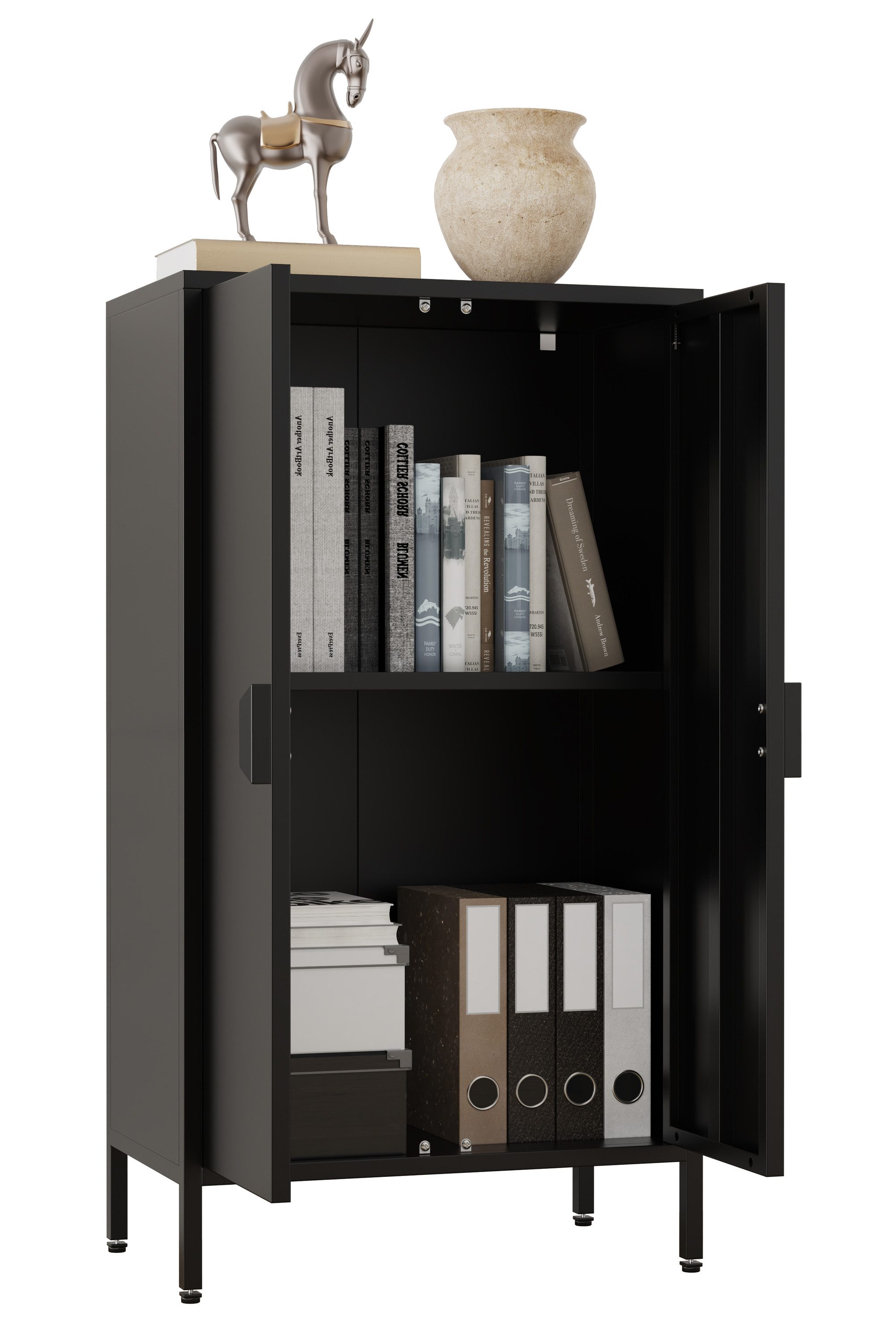 VCM Kommode Sideboard Flokas H. 110 x B. 60 x T. 35 cm, Stahl Kommode, Sideboard mit Drehtüren, Anrichte