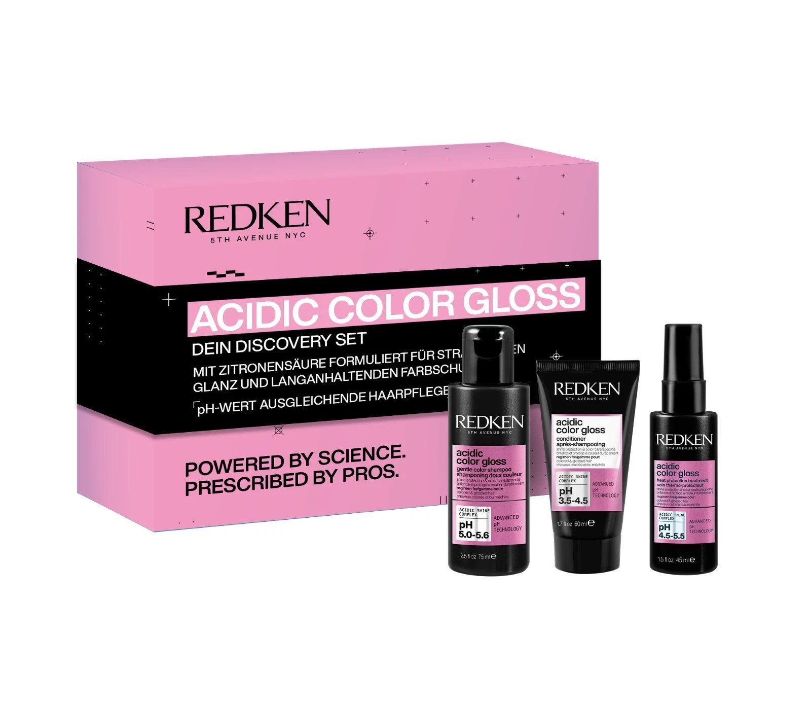 Redken Haarpflege-Set Redken Acidic Color Gloss Discovery Set – Shampoo, Conditioner, Leave-, 3-tlg., 3-Teile Color-Gloss Set, reichhaltig