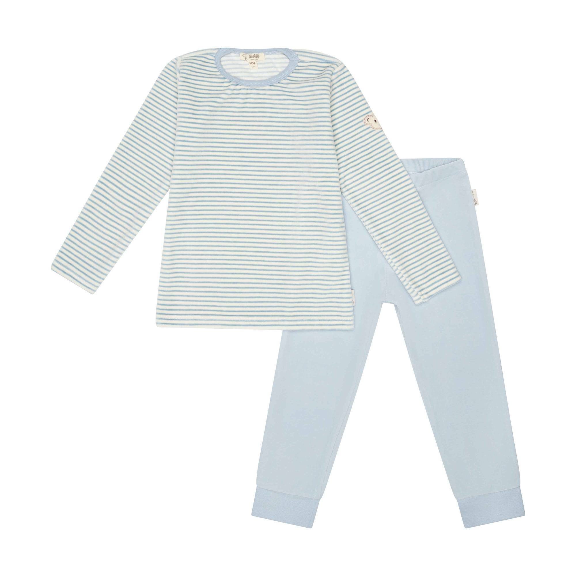 Steiff Pyjama Kinder Schlafanzug Set - Nachtwäsche, Pyjama Hellblau/Weiß