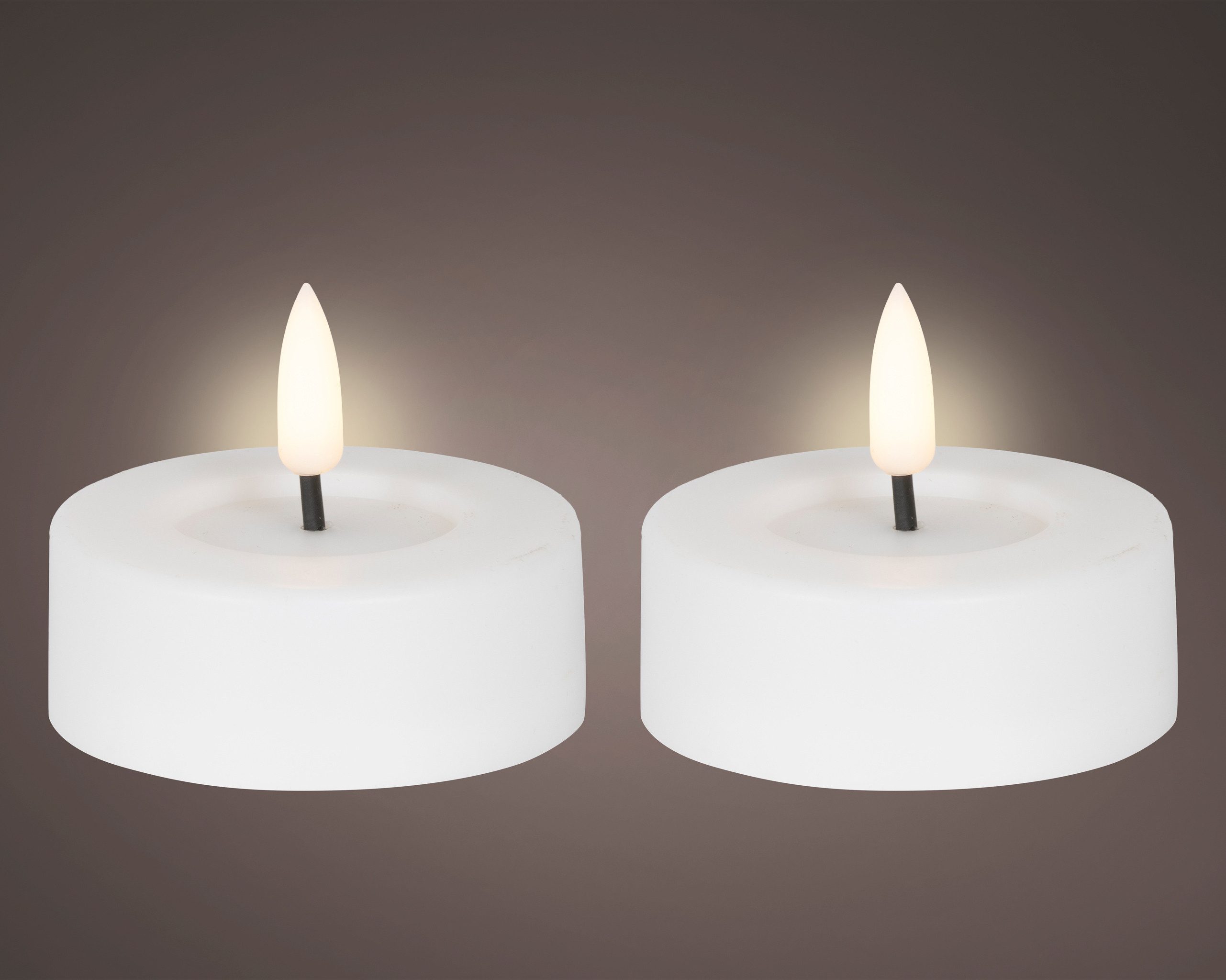 Lumineo LED-Kerze, LED Teelichter 6,5x5cm mit Timer Outdoor 2 Stück Weiß / Warmweiß