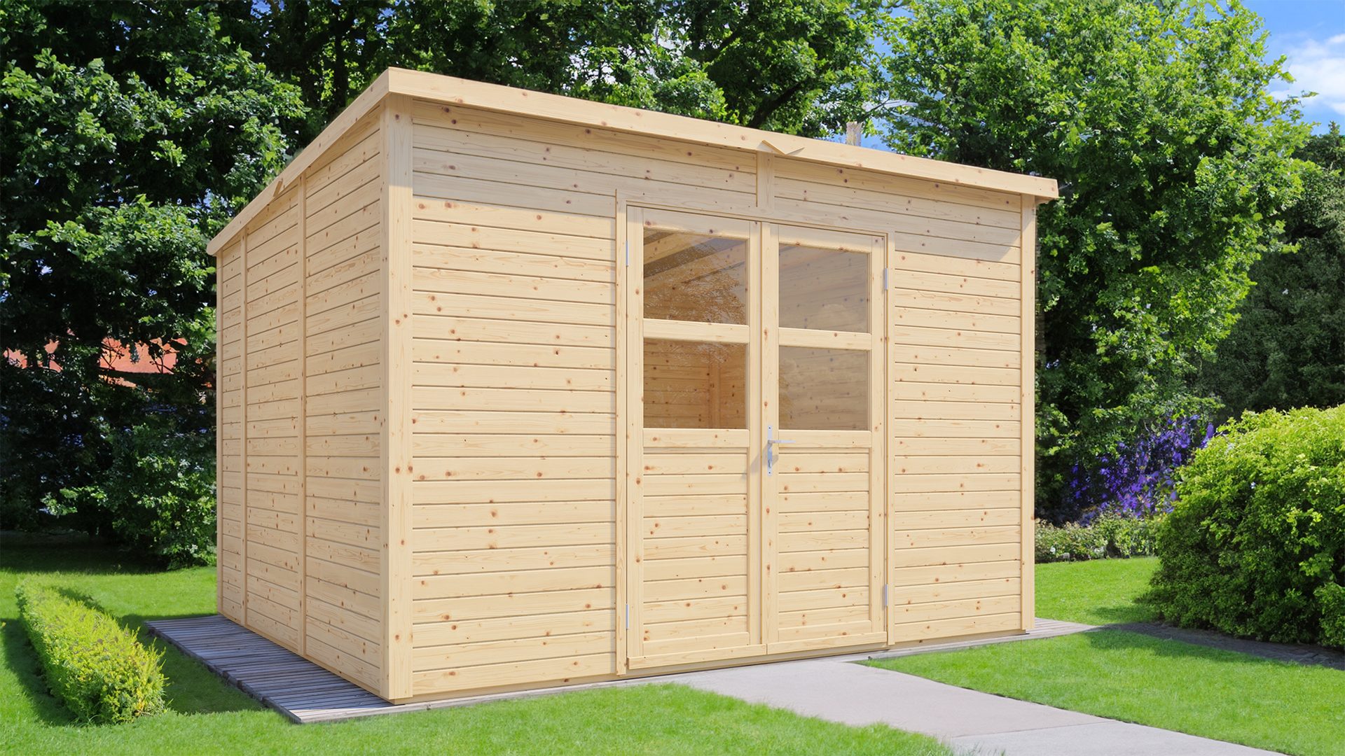 BERTILO Gartenhaus Baltrum 2 naturbelassen, BxT: 363x306 cm, mit Fußboden, Fenster und Doppeltür