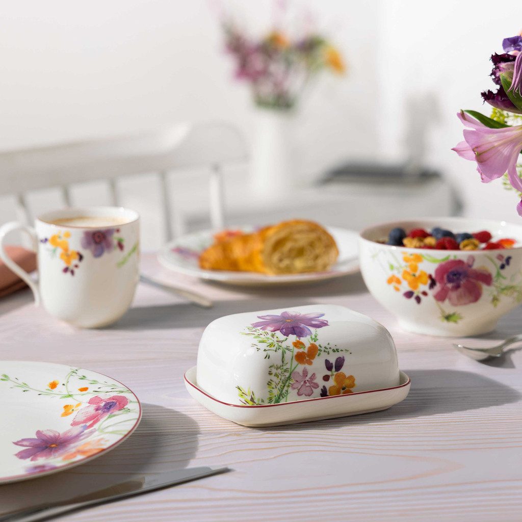 Villeroy & Boch Butterdose Mariefleur Basic Butterdose 2tlg. 15x12,5x6,5cm, Porzellan, (1-tlg), Premium Porcelain, mikrow.- & spülm.sicher, Made in Germany