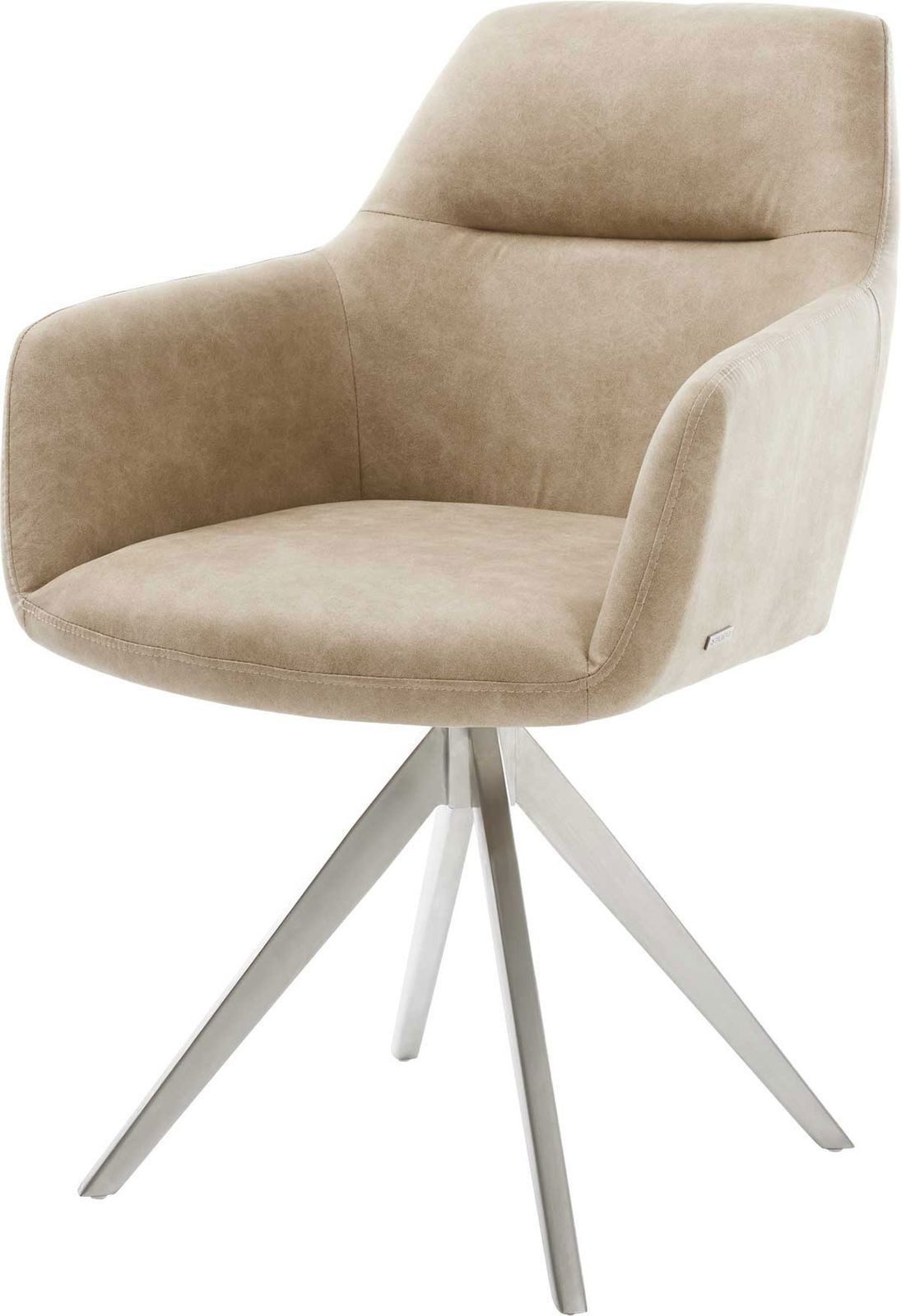 DELIFE Polsterstuhl Pejo-Flex, Kreuzgestell kantig Edelstahl Mikrofaser Beige Vintage Taschenfederker