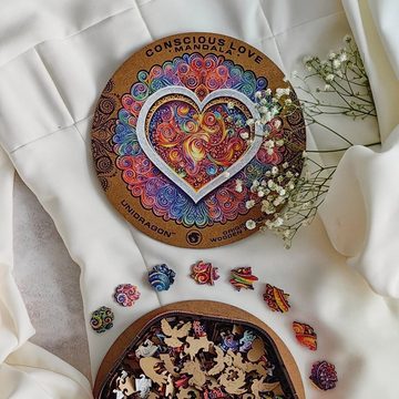 Unidragon Puzzle UNIDRAGON Holzpuzzle Mandala – Bewusste Liebe – 350 Teile, Puzzleteile