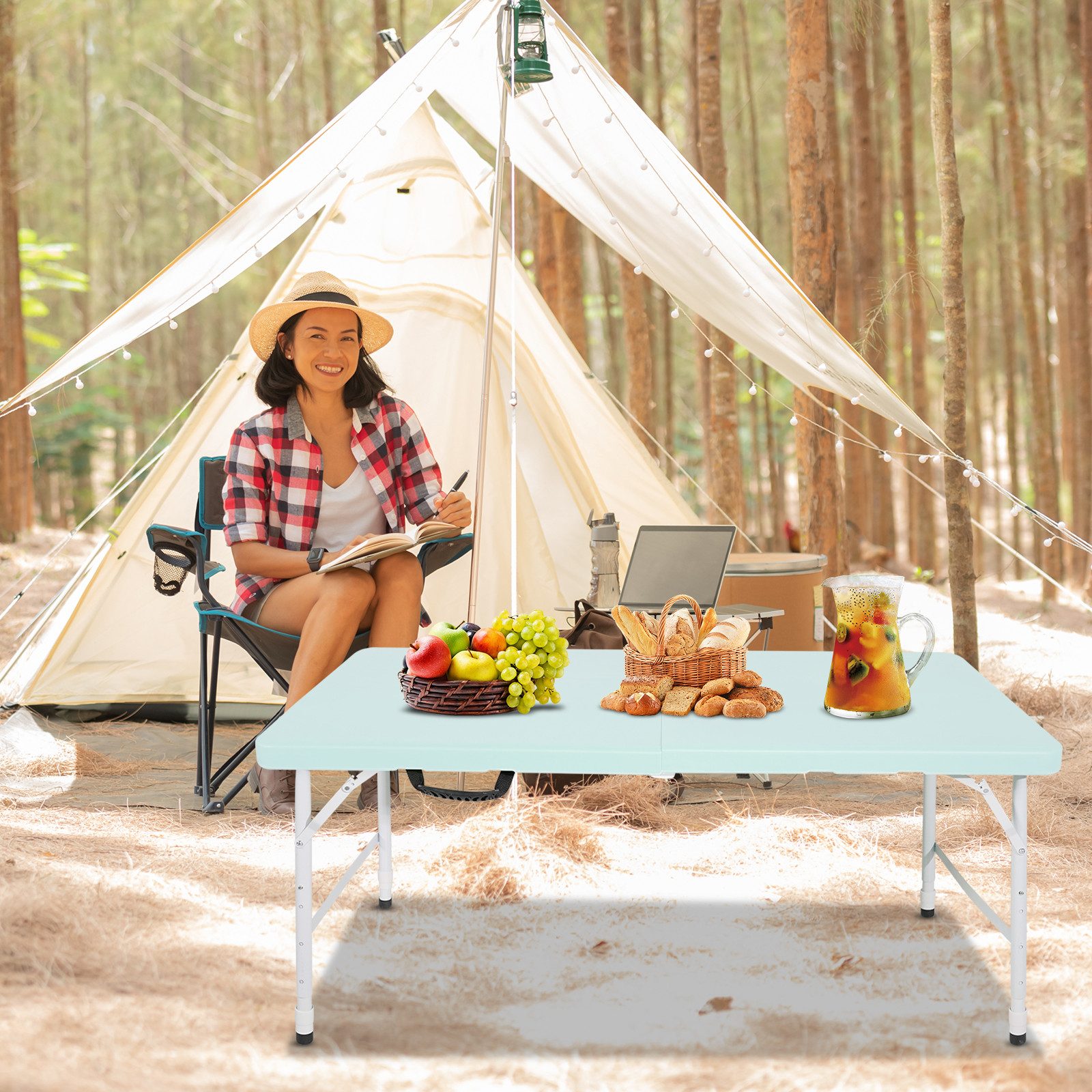 Fine Life Pro Tischsitz 125cm klappbarer Campingtisch aus Kunststoff, belastbar bis 135 kg