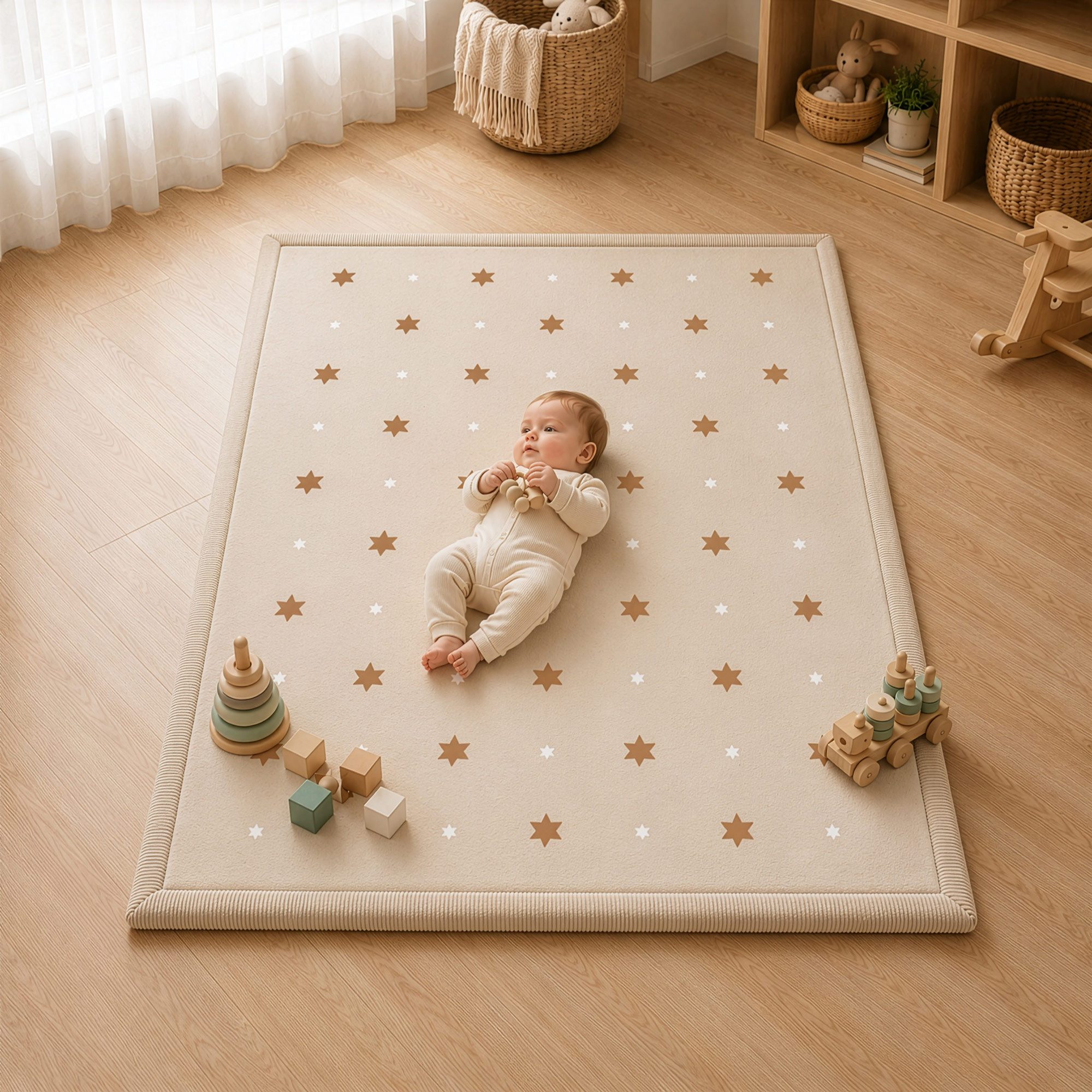 Sanosoft Kinderteppich Sanosoft samtweicher und kuscheliger Krabbelteppich "Sterne" 120x170cm, Höhe: 30 mm, Öko-Tex 100