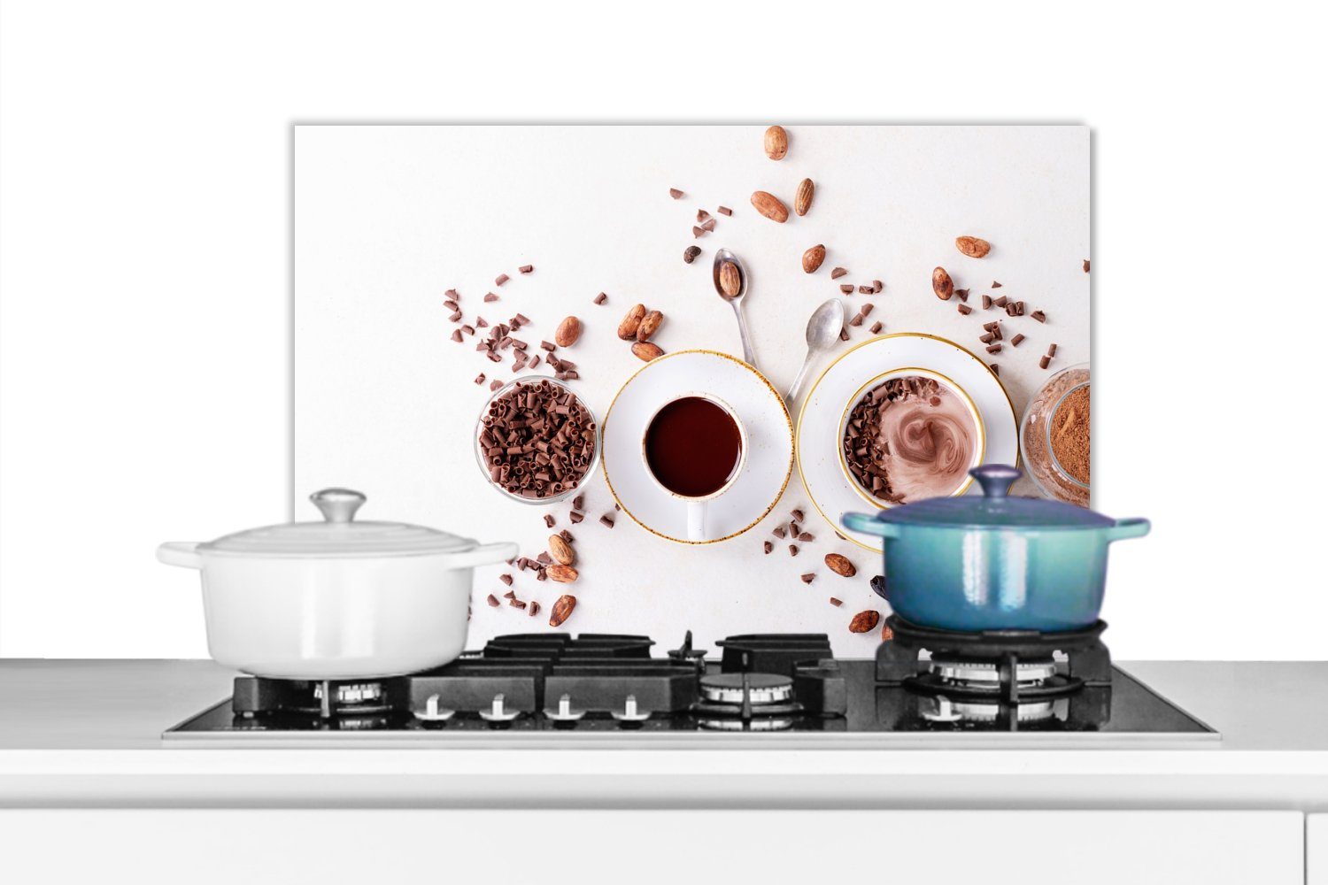 MuchoWow Küchenrückwand Kaffee - Kaffeebohnen - Schokolade, (1-tlg), 60x40 cm, Herdblende aus Wandschutz, Temperaturbeständig küchen