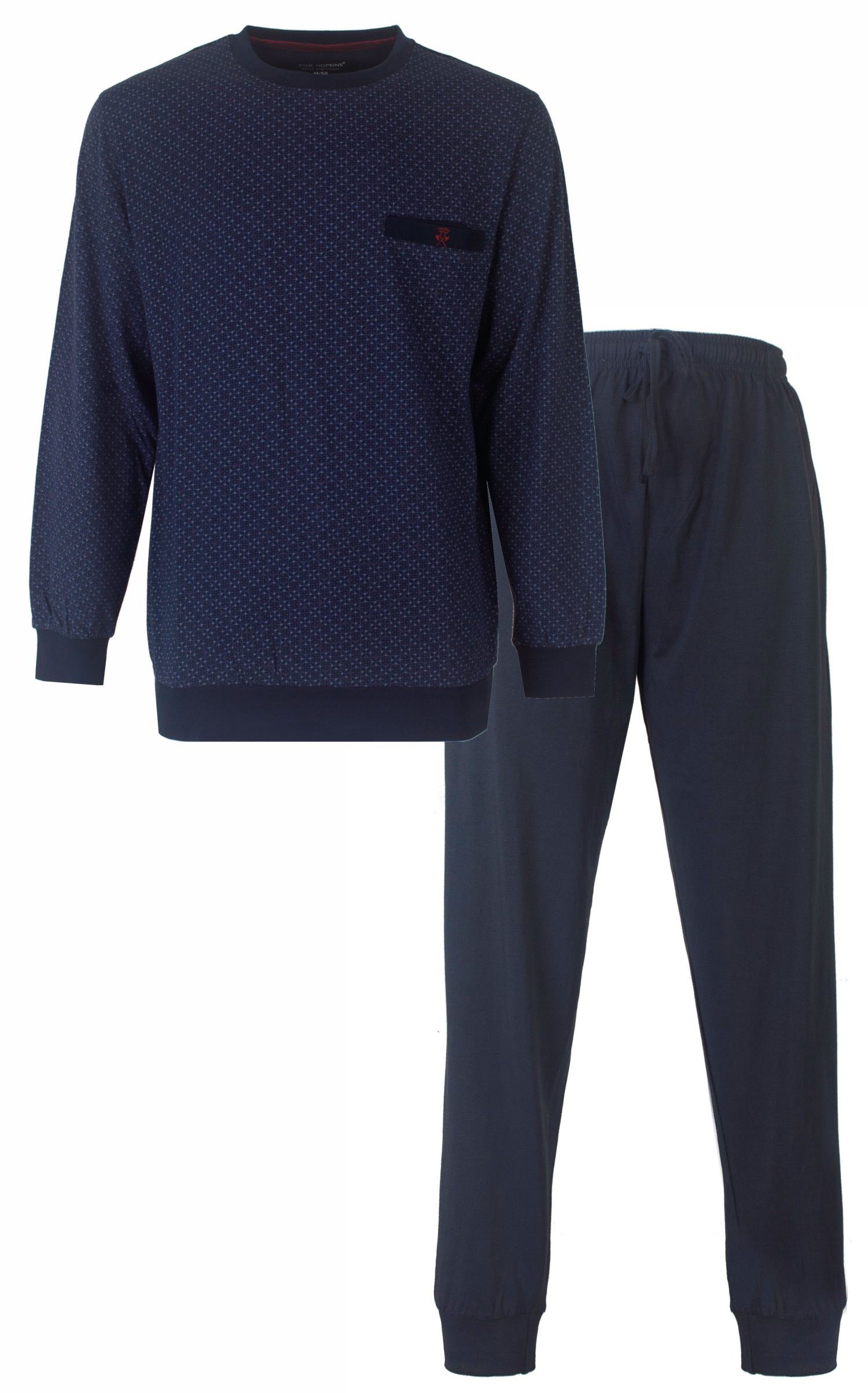 Paul Hopkins Schlafanzug Herren Pyjama lang mit Bündchen (2 tlg) Baumwolle