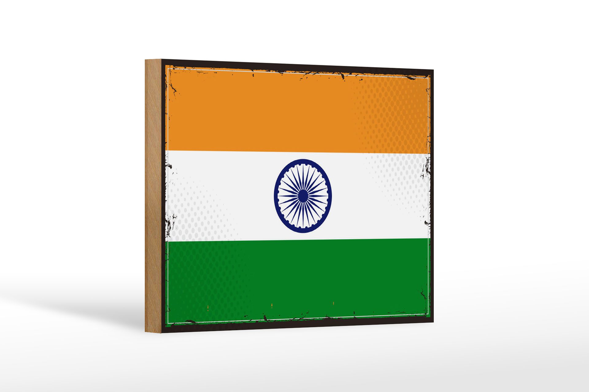 Femer GmbH Holzbild Flagge Indiens 18x12 cm Retro Flag of India, Flaggen (1 St), Glatte Holzfaserplatte (MDF), vorn beschichtet