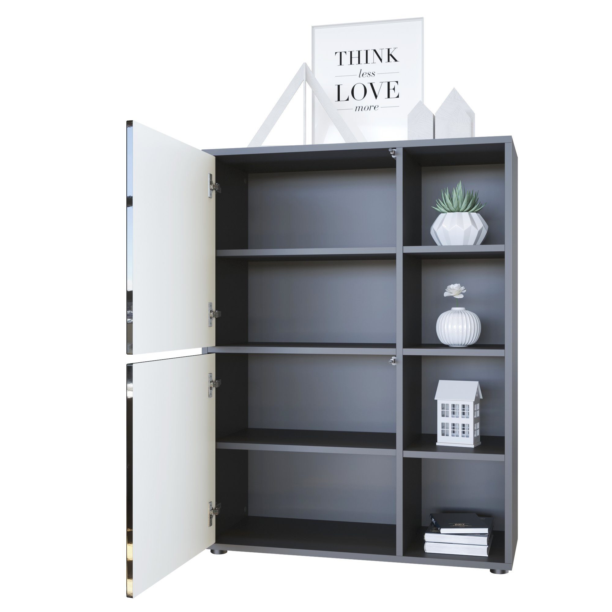 Vladon Highboard Cuba (Anrichte, mit 2 Türen und 4 offene Fächer), Schwarz matt/Bordeaux Hochglanz (79 x 105,5 x 35,5 cm)