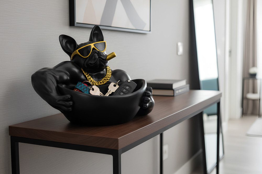 riess-ambiente Dekofigur BULLDOG 35cm schwarz – handmade, Schale, Bulldoggen-Skulptur (Einzelartikel, 1 St), humorvolles Accessoire mit Ablagefach – ideal für Flur oder Sideboard