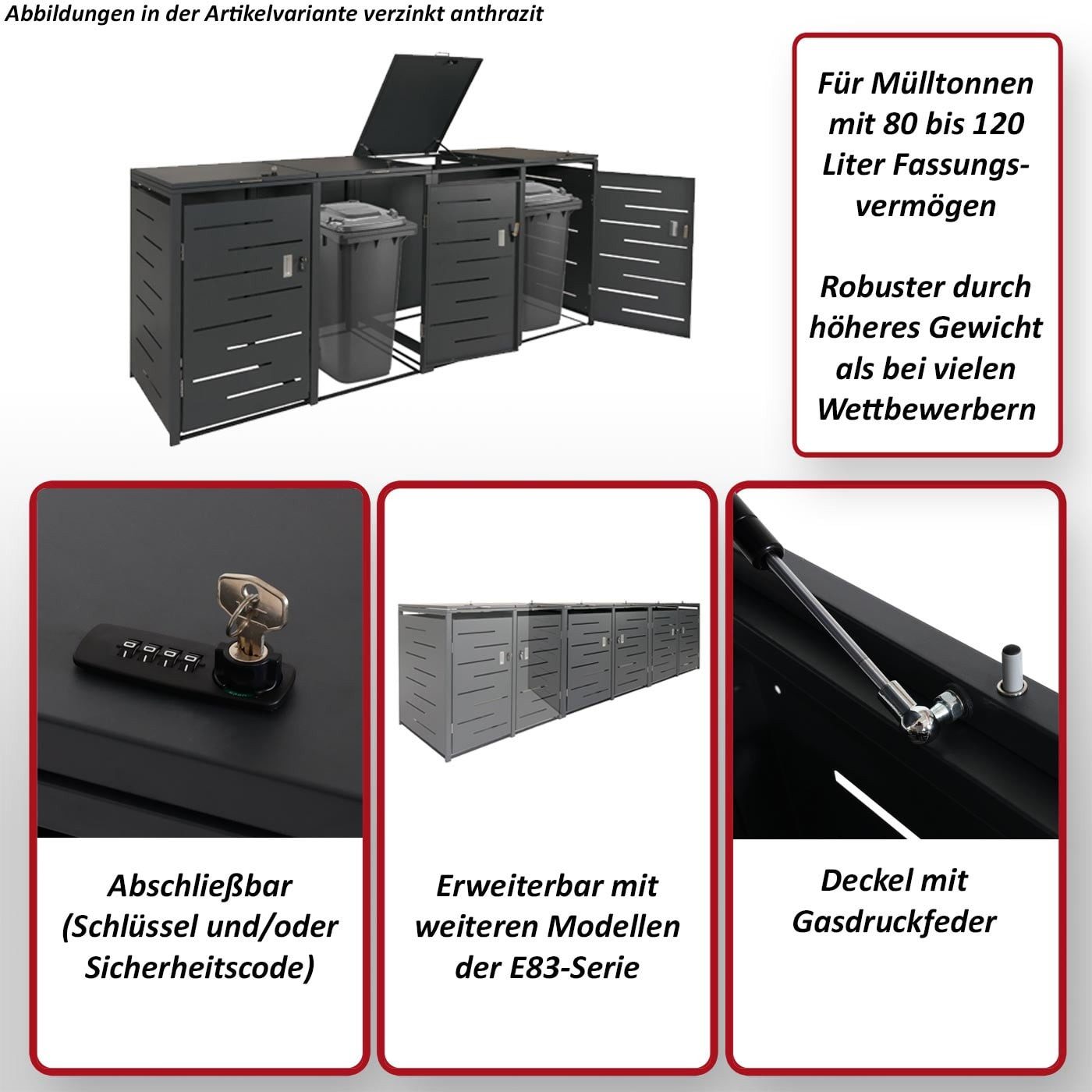 MCW Mülltrennsystem MCW-E83-4, Belüftungsschlitze, abschließbar, von oben zu öffnen