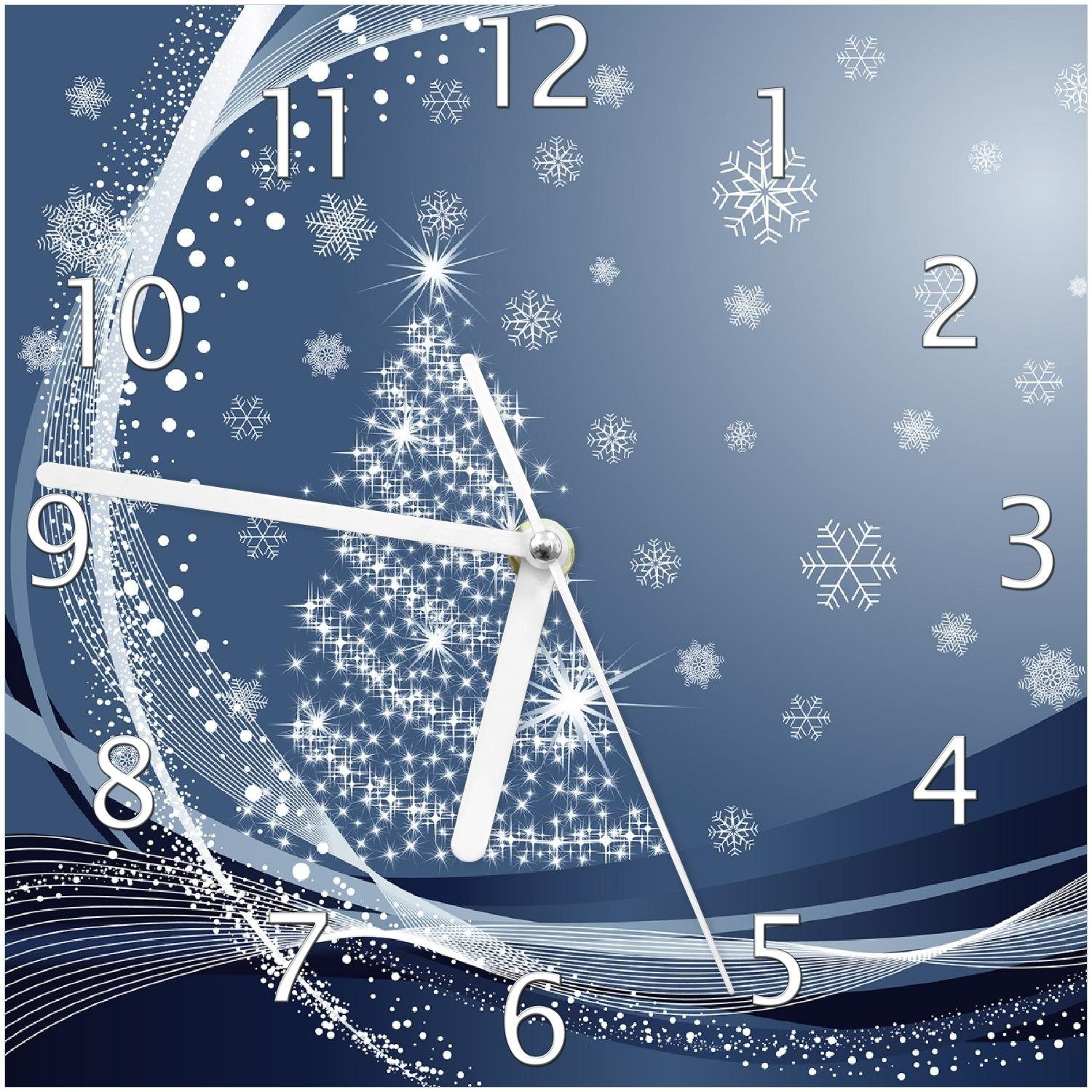 Wallario Wanduhr Glitzernder Tannenbaum mit Schneeflocken (Glasuhr)