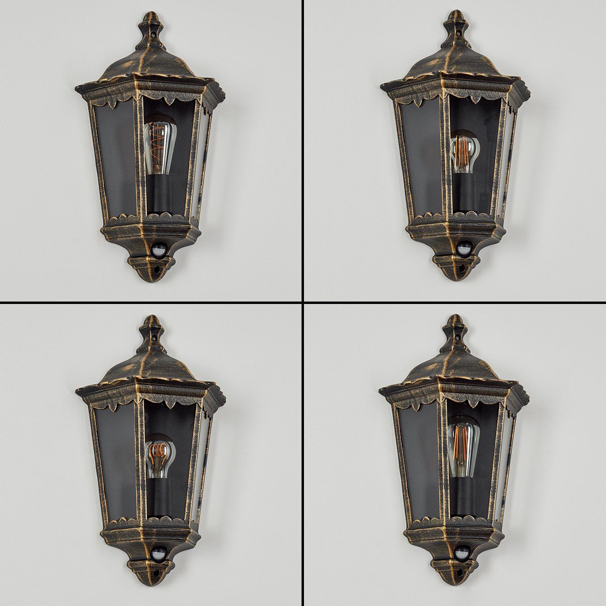 hofstein Außen-Wandleuchte »Viano« Wandlampe in antikem Look, aus Metall/Glas in Braun-Gold/Klar, ohne Leuchtmittel, Wandleuchte m. E27, m. Bewegungsmelder