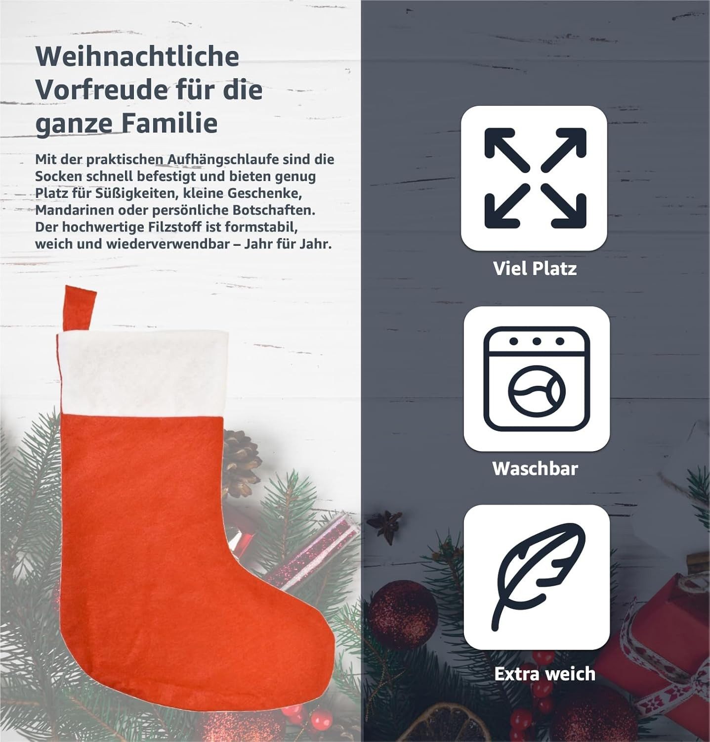 TK Gruppe Hänge-Weihnachtsbaum 4er Set Weihnachtsstrümpfe – Nikolaussocken zum Aufhängen & Befüllen (Set, 4 St., 4er Set)
