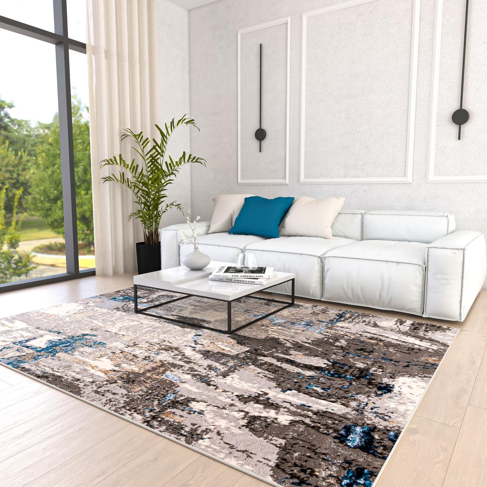 Mazovia Designteppich Modern Abstrakt Anthrazit Blau Wohnzimmer, Schlafzimmer, Esszimmer, Fußbodenheizung – Bild 3 von 5