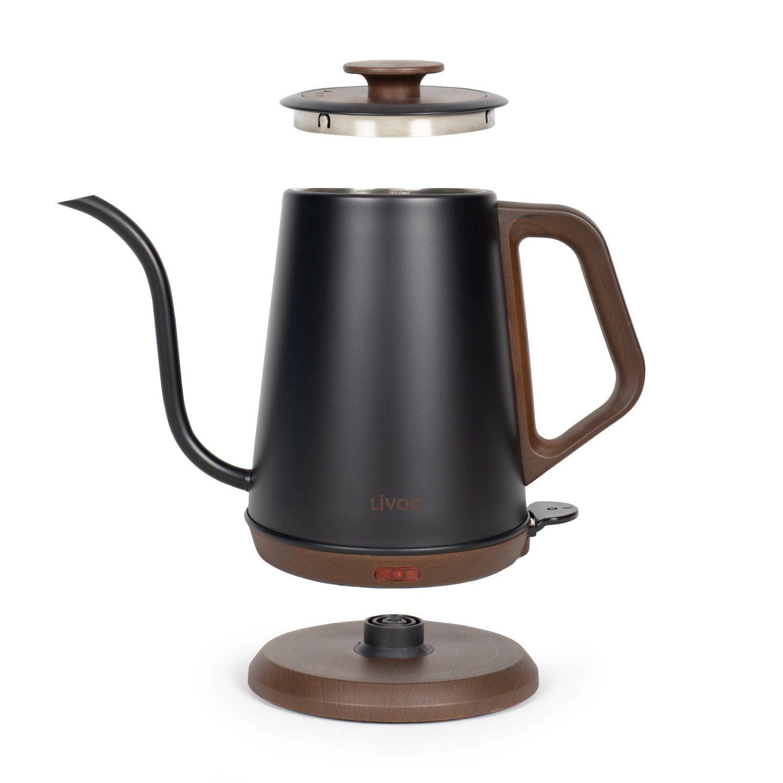 LIVOO Wasserkocher Wasserkocher Edelstahl 1,2 Liter Schwanenhals 1000 Watt schwarz DOD206