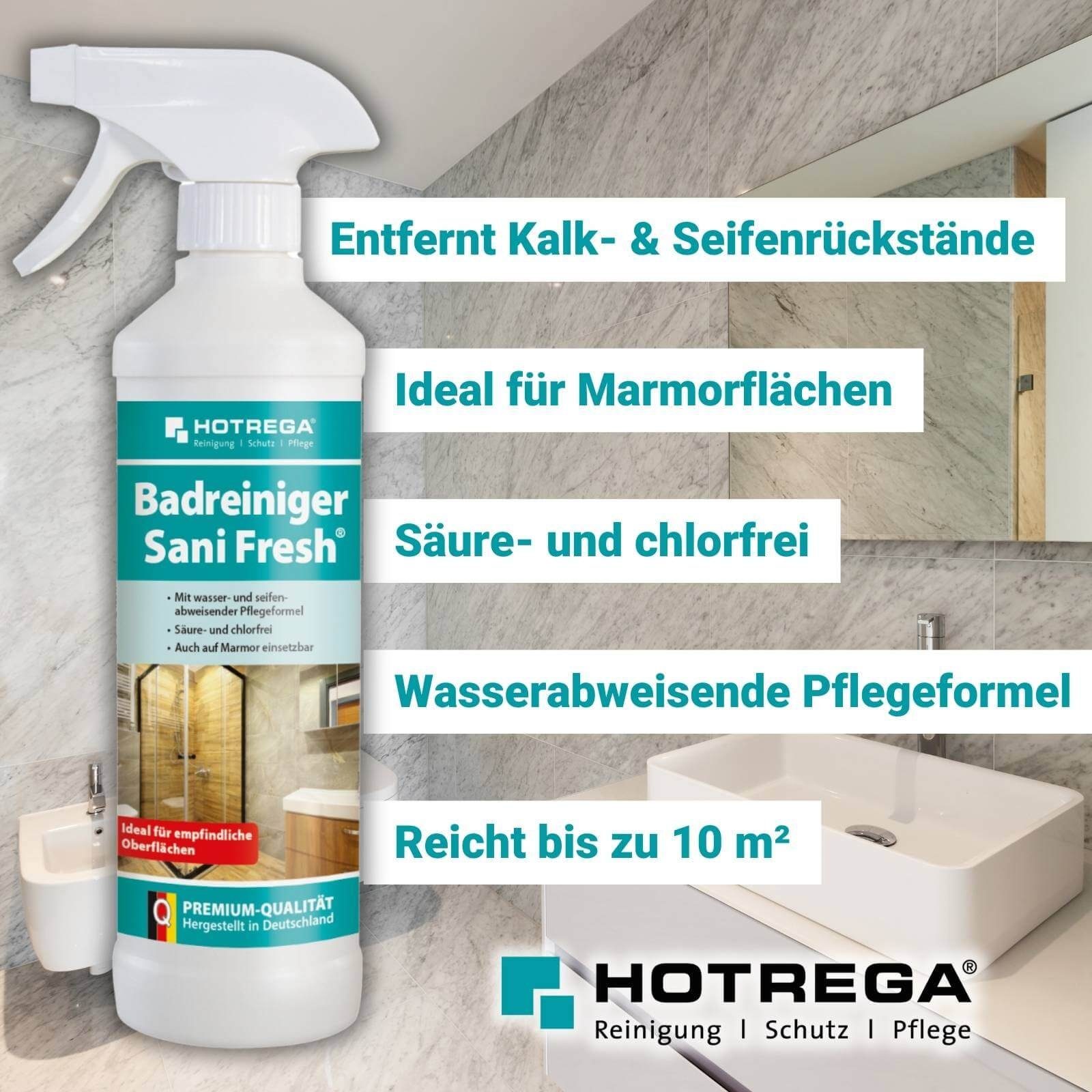 Microfasertuch Badreiniger Reiniger Kalklöser Badreiniger Fresh HOTREGA® 500ml Sanitär Sani