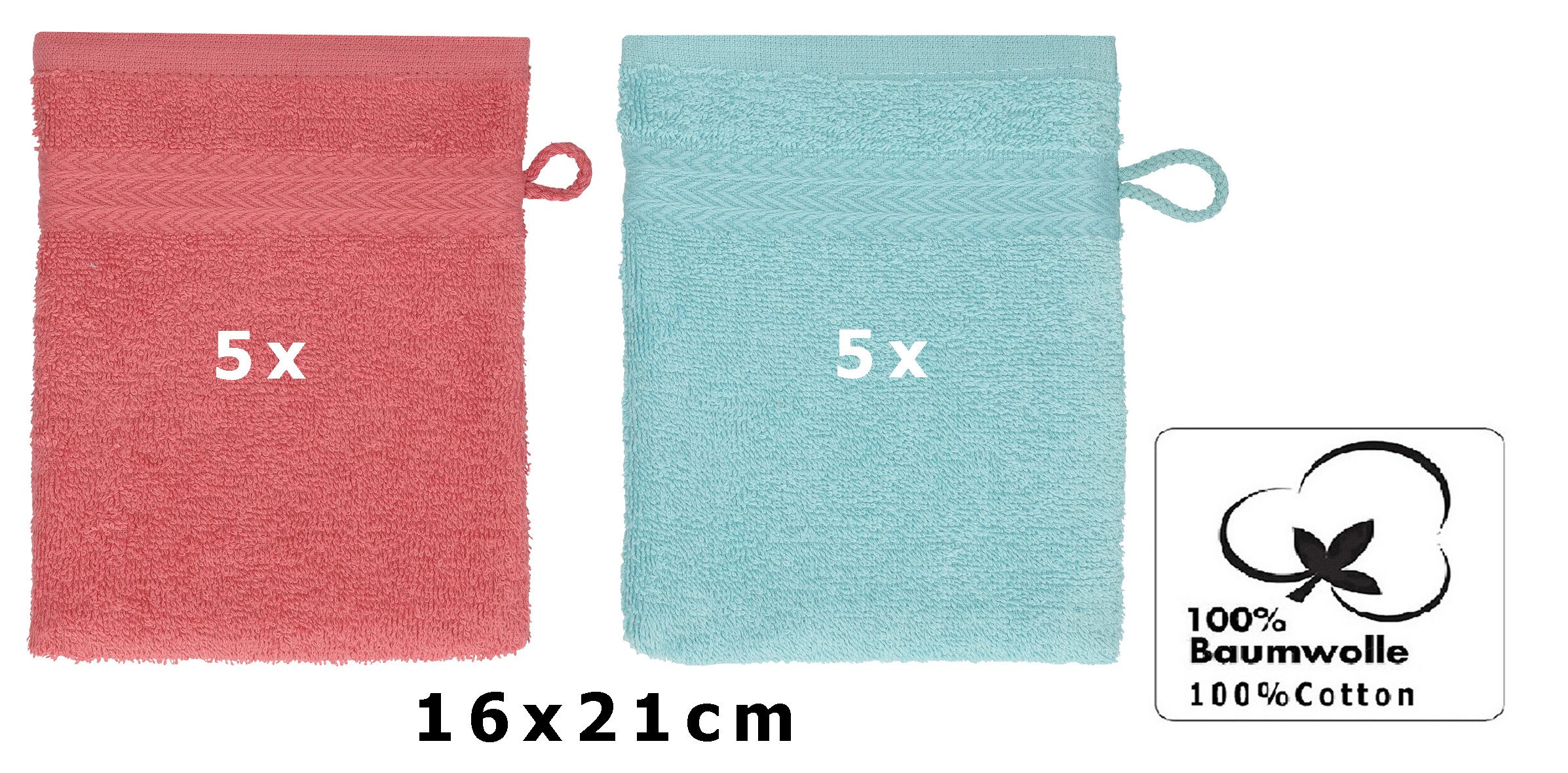 Betz Waschhandschuh 10 Stück Waschhandschuhe Premium 16x21 cm Farbe himbeere - ocean, (10-St)